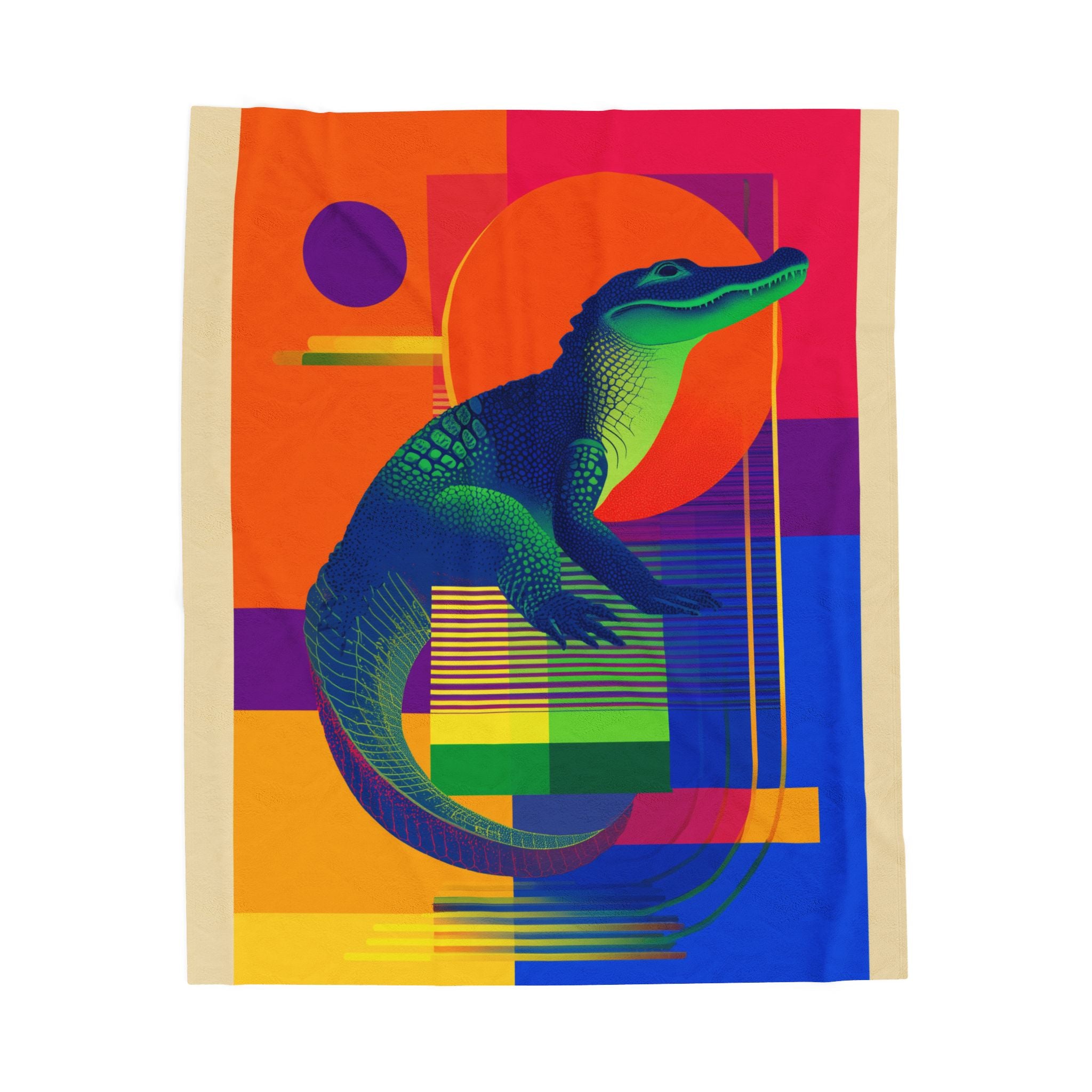Chromatic Gator Blanket: Geometric Wildlife Art, Vibrant Graphic Design, Modern Illustration   |  Personalized & Custom Orders Available