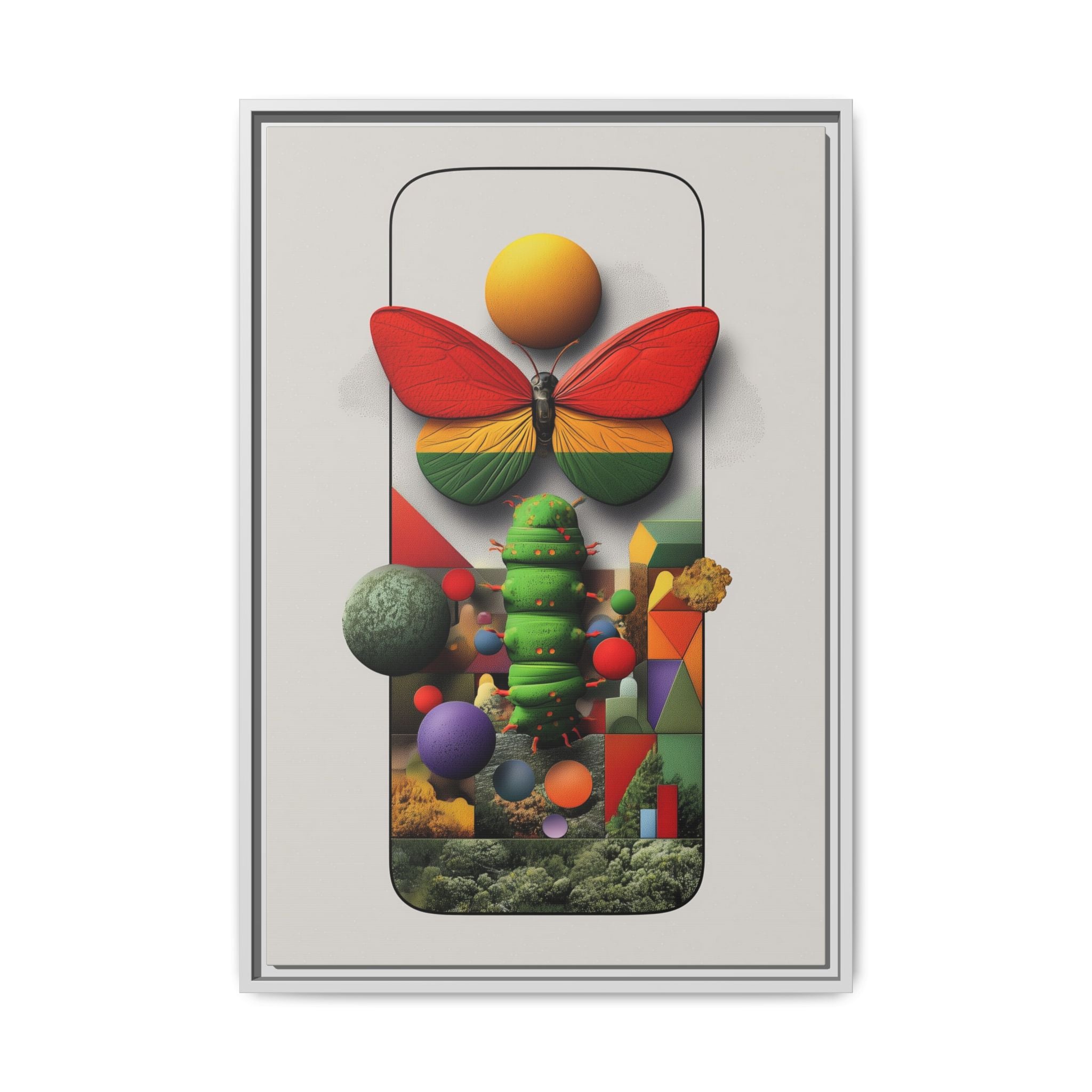 Metamorphosis Framed Print : Geometric Nature Transformation, Vibrant Butterfly Composition   |  Personalized & Custom Orders Available