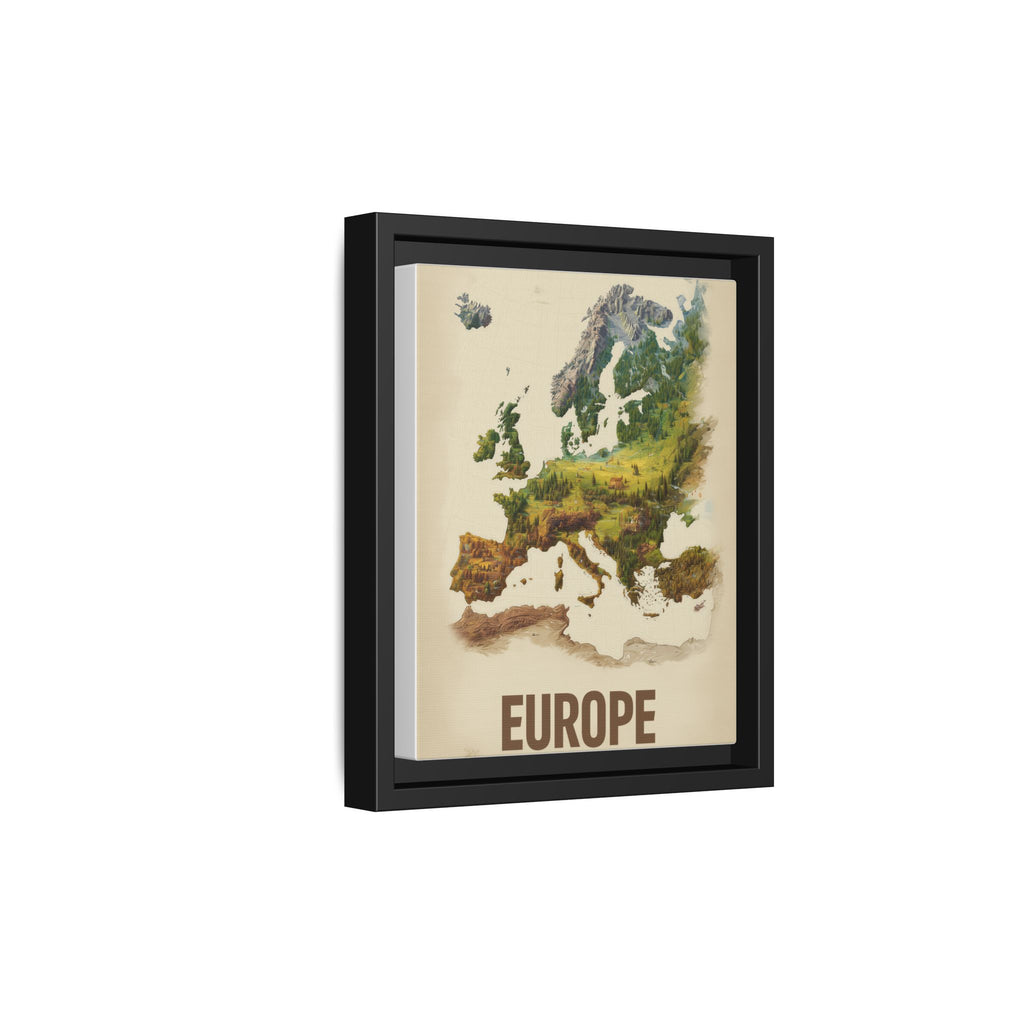 Framed Europe Map Canvas Print — Vintage Landscape Style Wall Art