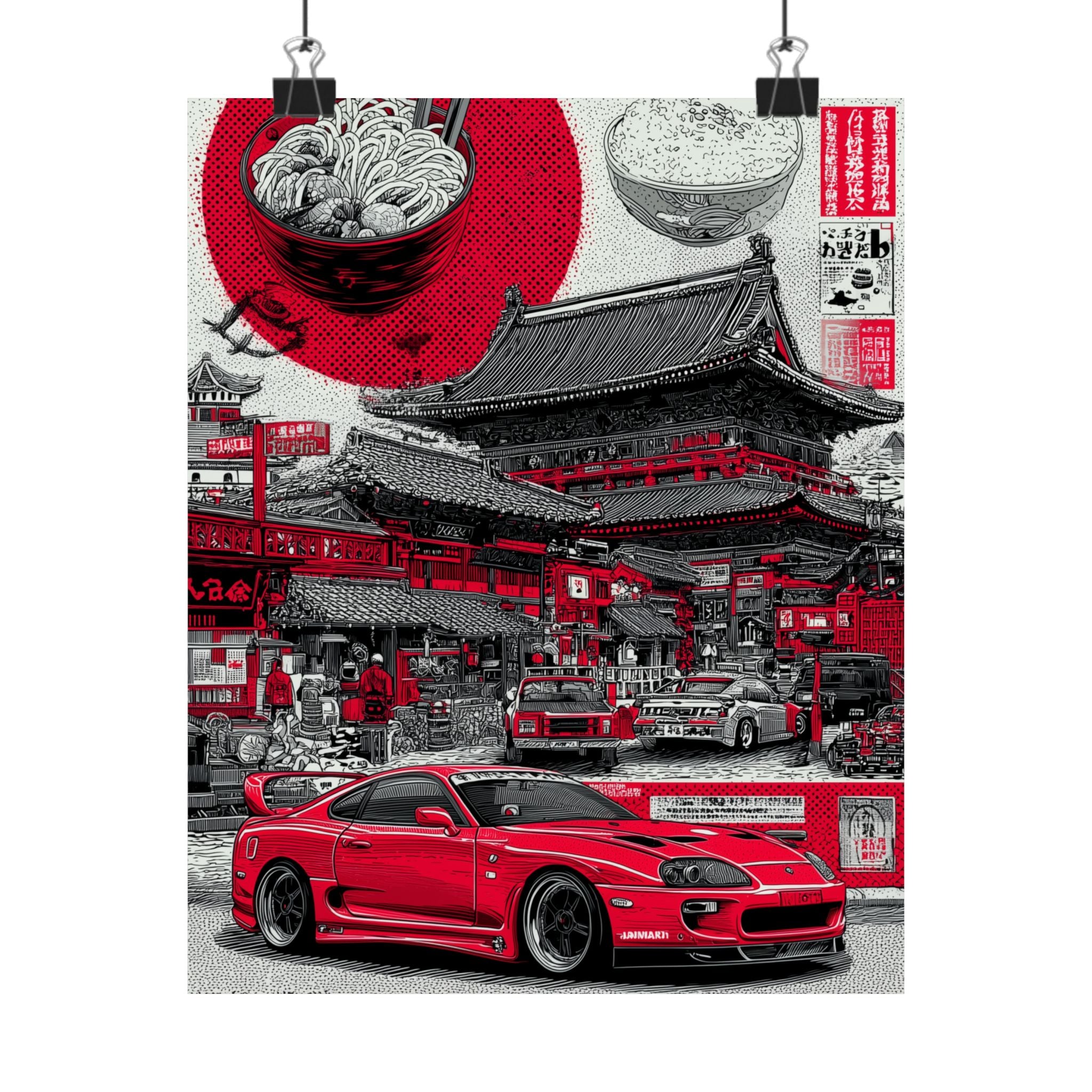 Vintage Japanese Art Poster, Retro Car Wall Art, Anime Room Decor, Japanese Culinary Culture Print, Gifts for Car Lovers