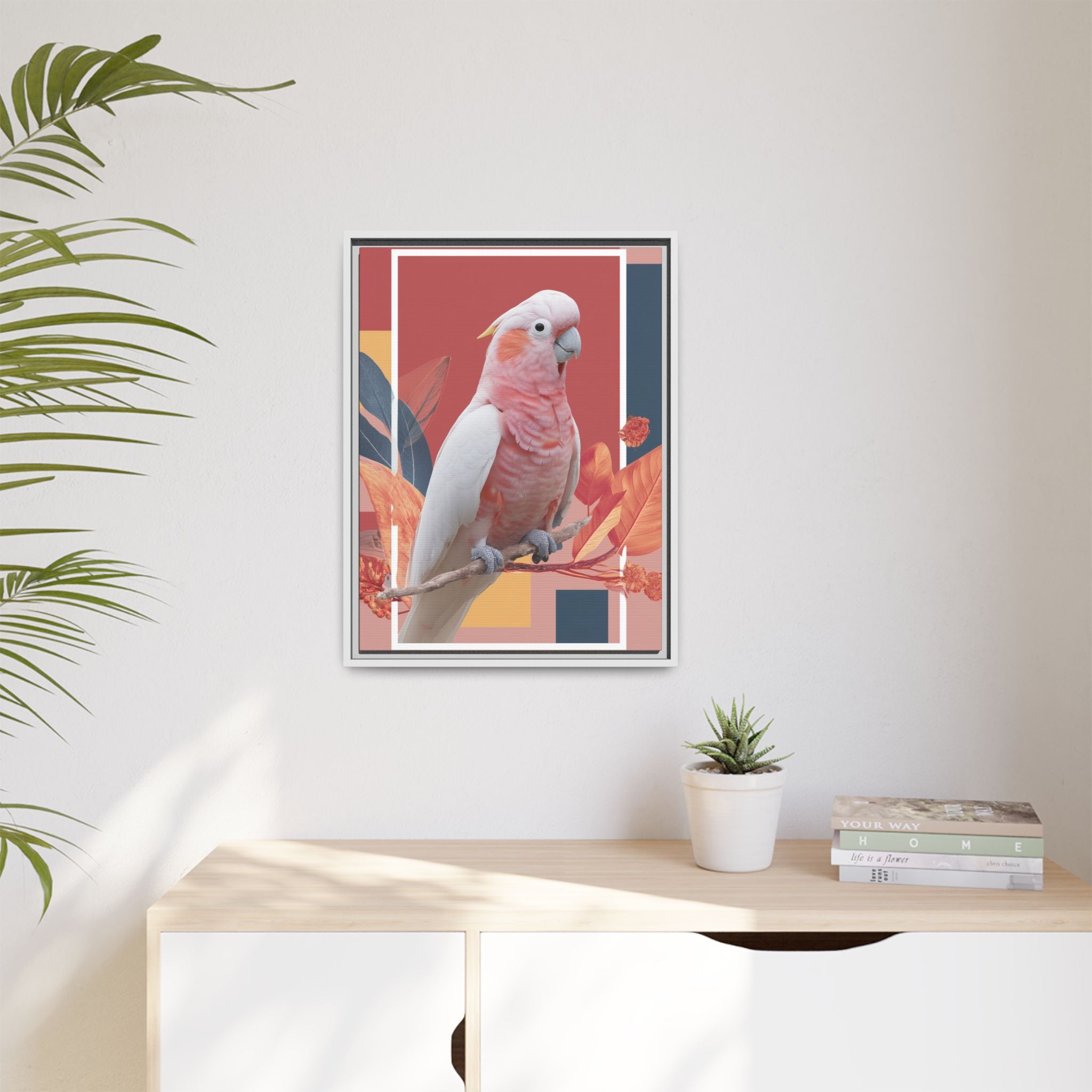 Framed Print: Cockatoo in Contemporary Geometric Style, Modern Avian Art Collection   |  Personalized & Custom Orders Available
