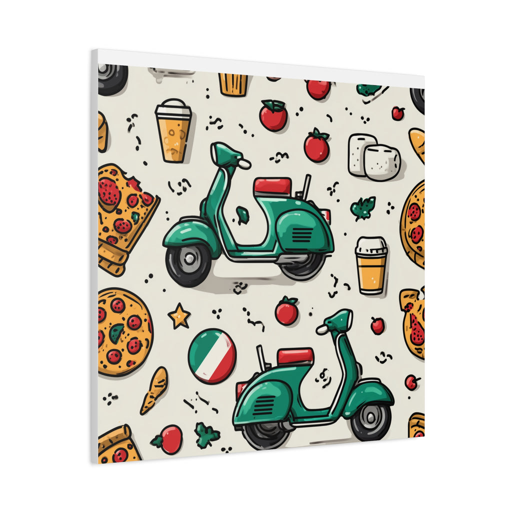 Vibrant Travel Nostalgia Canvas Art, Scooter Decor, Foodie Wall Art, Fun Home Decor, Gift for Adventurers, Kitchen Wall Hanging