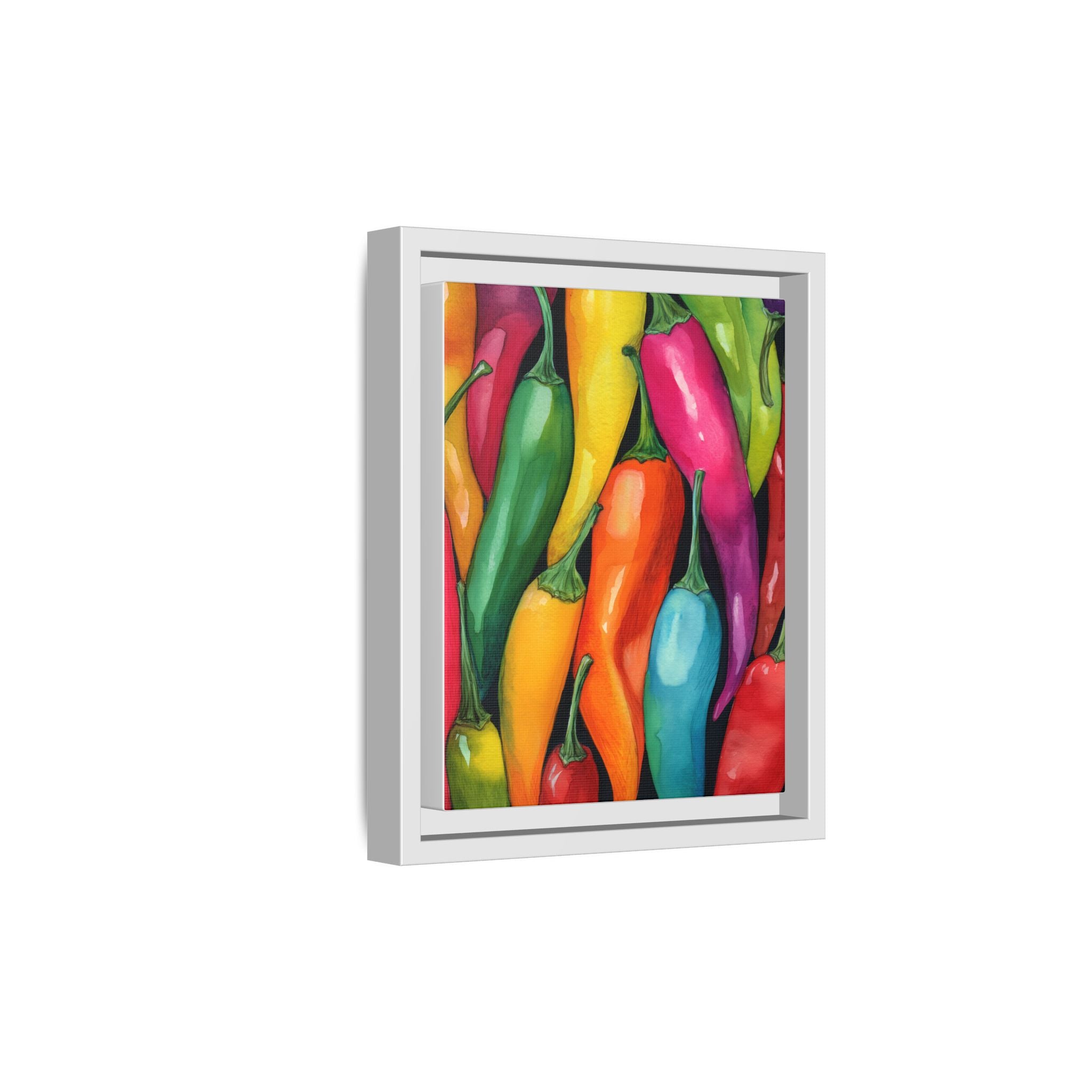 Colorful Chili Pepper Framed Canvas Print — Vibrant Kitchen Wall Art
