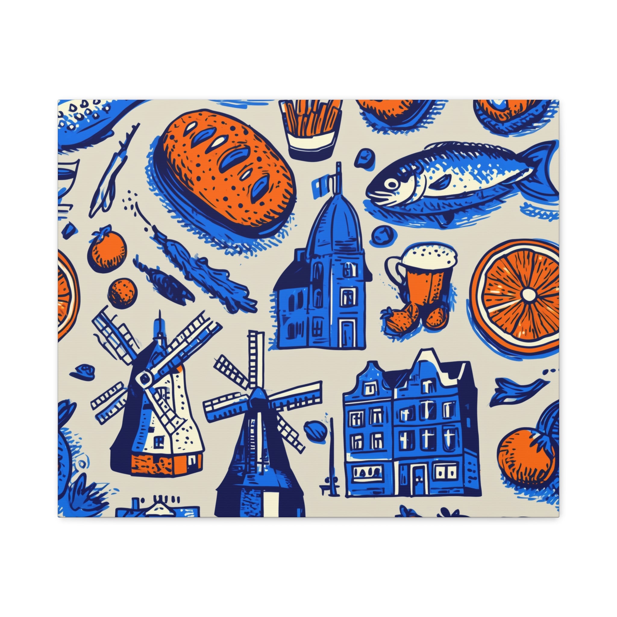 Dutch-Themed Matte Canvas Art Print, Wall Decor, Home Decor, Art Plaque, Gift for Food Lovers, Colorful Windmill Artwork