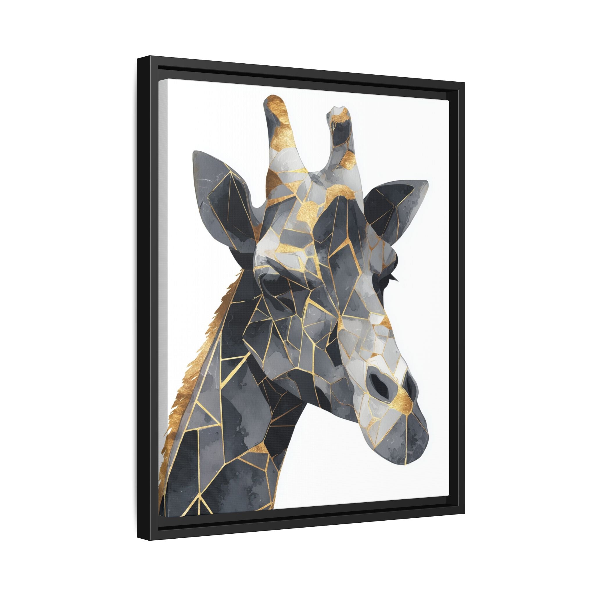 Geometric Giraffe Mosaic Framed Print : Contemporary Cubist Animal Portrait, Metallic Gold Angular Design   |   Custom Orders Available
