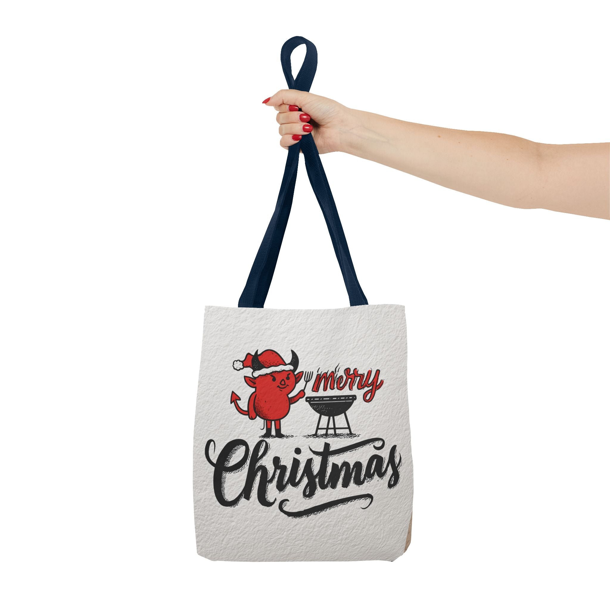 Festive Tote Bag, Christmas Gift, Holiday Shopping Bag, Red Devil BBQ Design, Merry Christmas Tote
