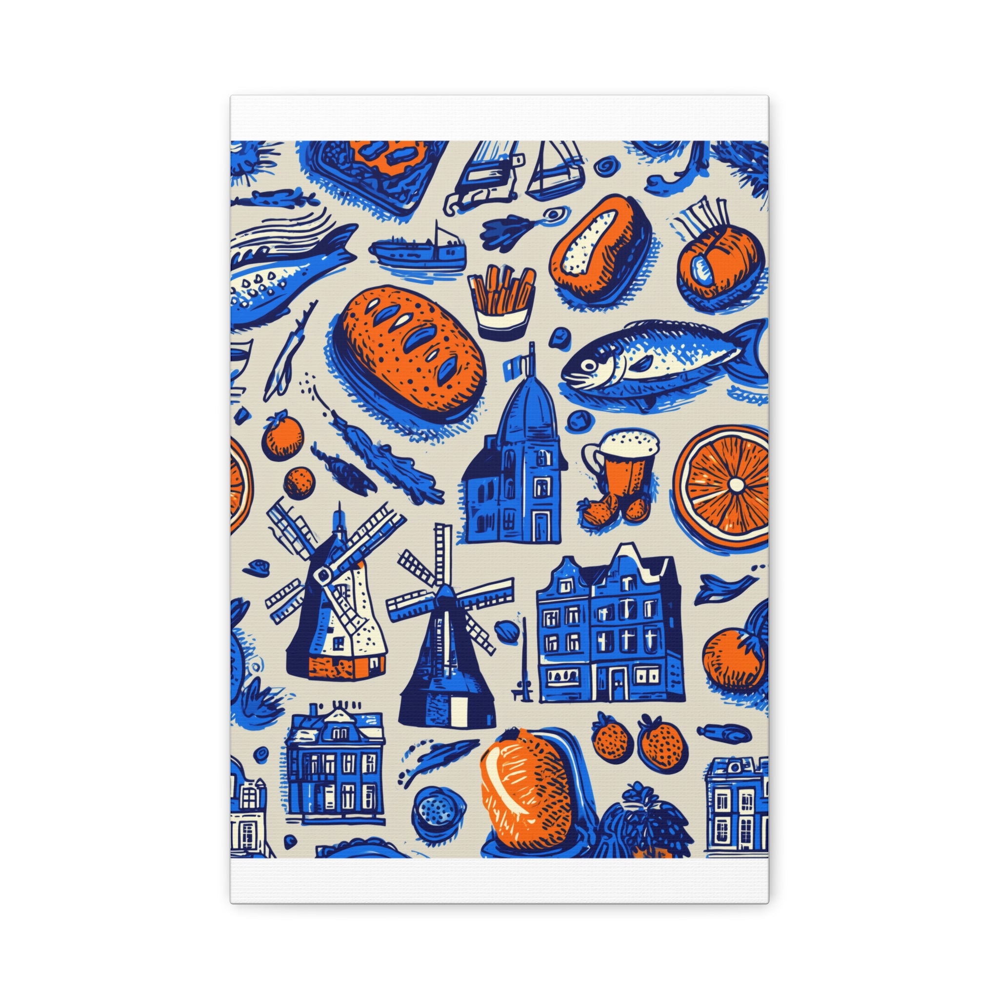 Dutch-Themed Matte Canvas Art Print, Wall Decor, Home Decor, Art Plaque, Gift for Food Lovers, Colorful Windmill Artwork