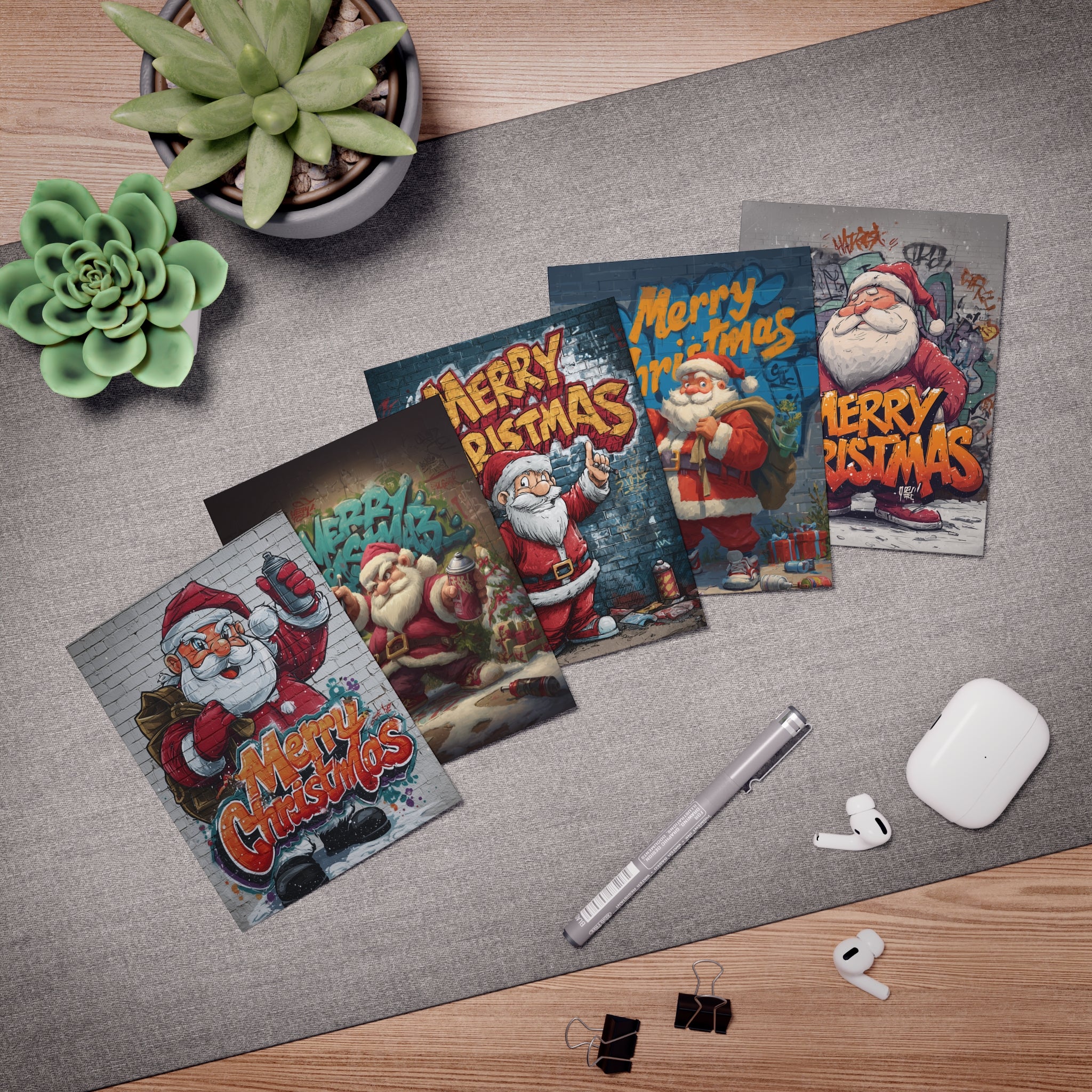 Santa Street Art Christmas Cards (5-Pack)