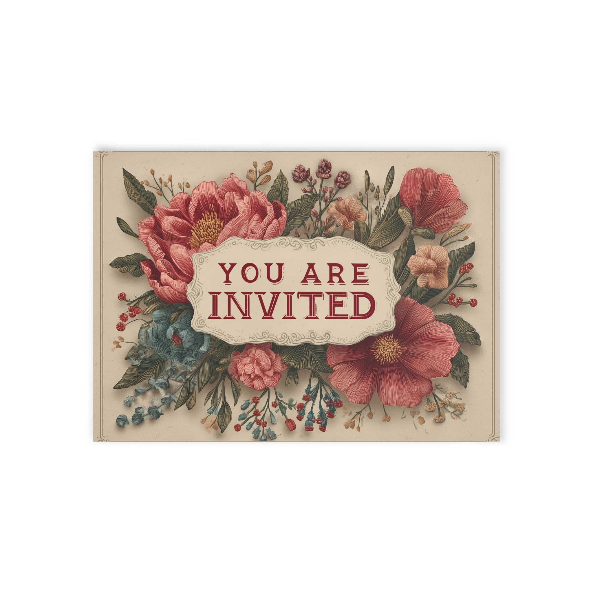 Floral "You Are Invited" Wedding Invite Cards — Vintage Botanical Invitation Card (Two-Sided)