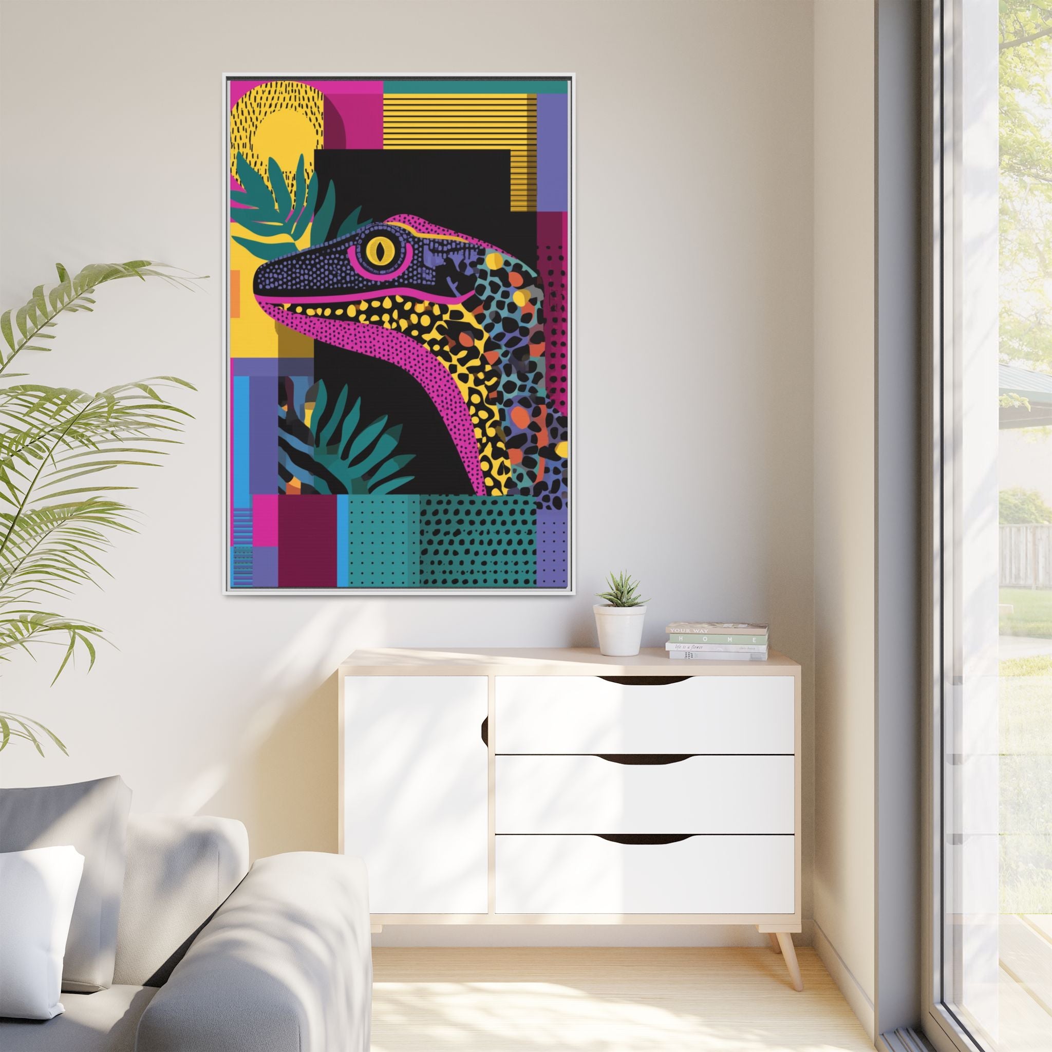 Raptor Kaleidoscope: Pop Art Dinosaur Portrait, Graphic Design Exotic Creature   |  Personalized & Custom Orders Available