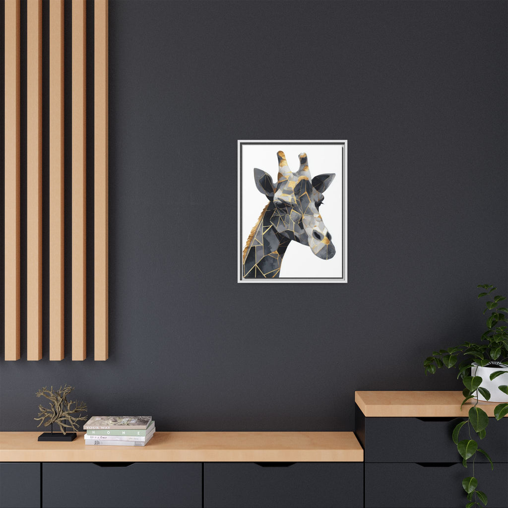 Geometric Giraffe Mosaic Framed Print : Contemporary Cubist Animal Portrait, Metallic Gold Angular Design   |   Custom Orders Available