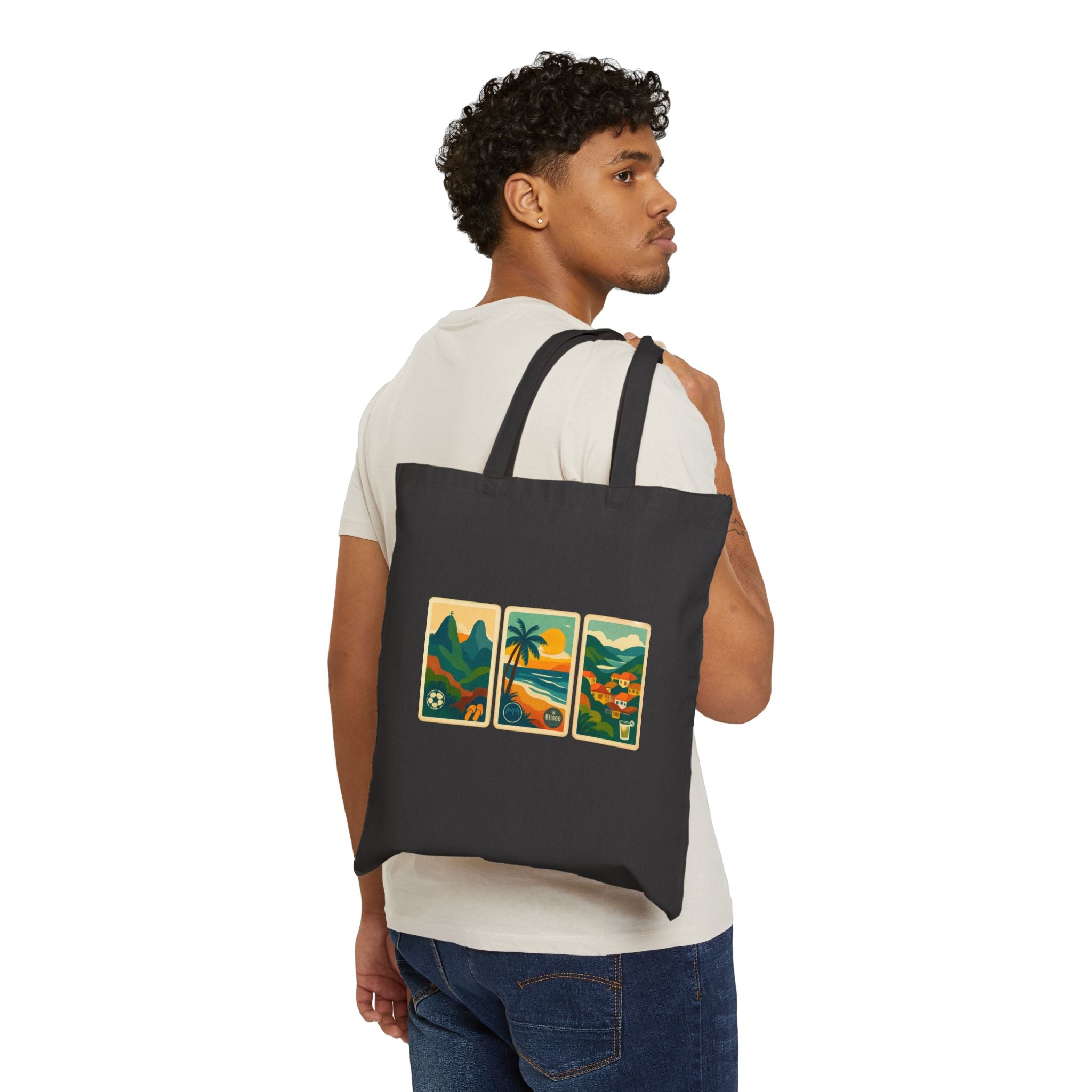 Cotton Canvas Tote Bag - Brazil Holiday Graphics, Rio De Janeiro, Christo Rey, Copacobana