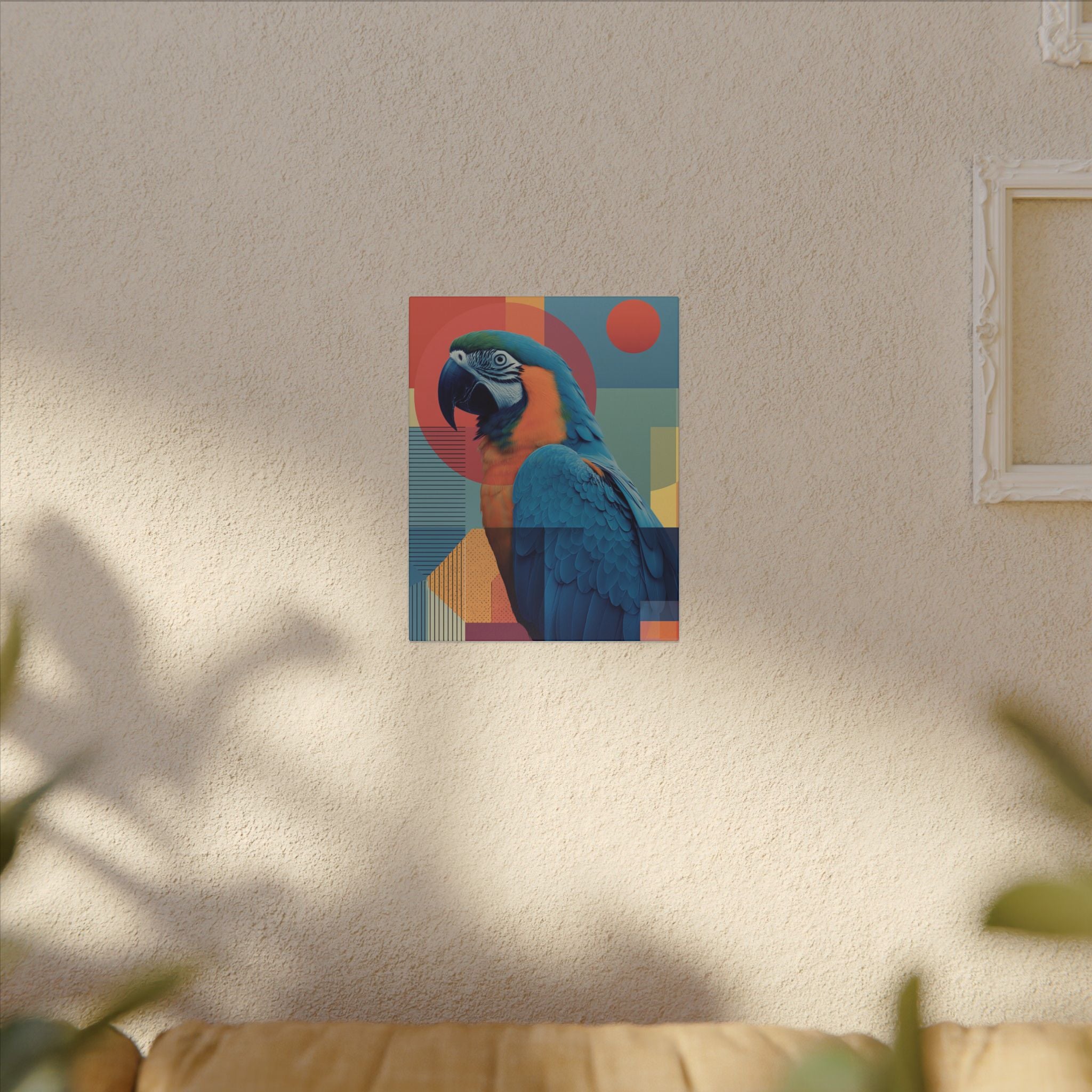 Macaw Mosaic: Mid-Century Modern Bird Portrait, Geometric Abstract Design   |    Custom Orders Available