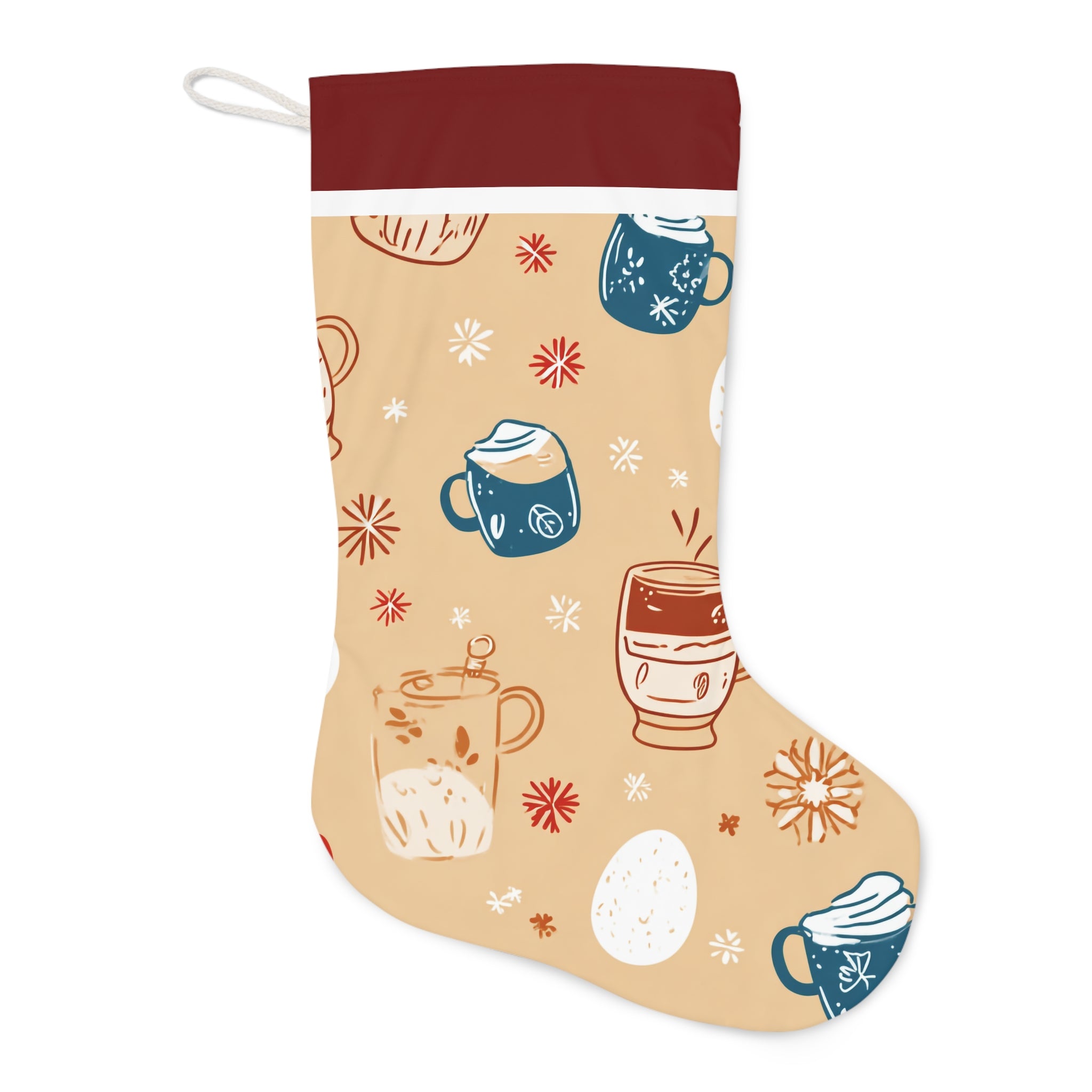 Festive Christmas Eggnog Stocking, Holiday Decor, Santa Stocking, Perfect for Gift Giving, Cozy Winter Vibe, Cute Holiday Decoration