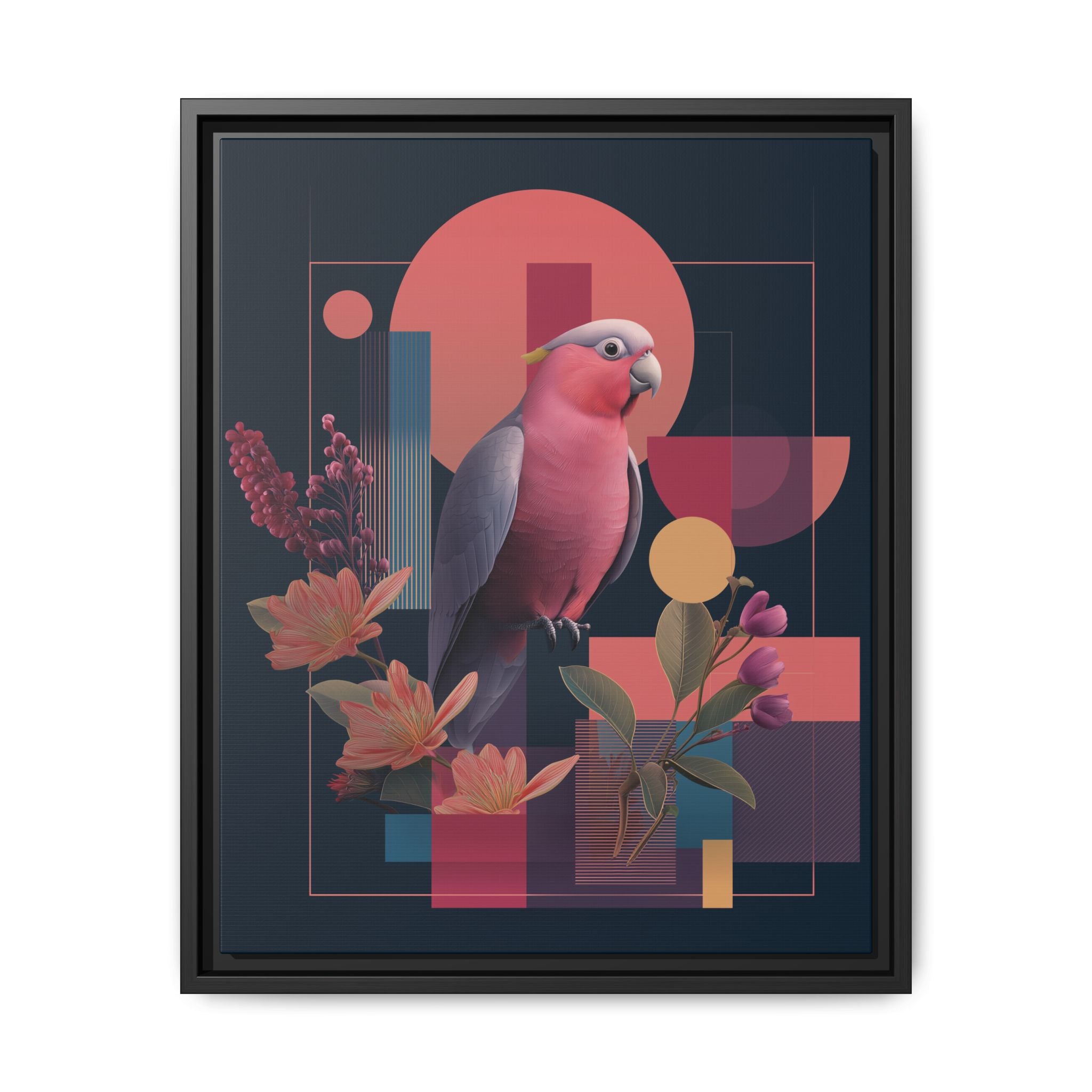 Galah Geometric Framed Print : Stylized Digital Cockatoo Portrait, Contemporary Abstract Botanical    |   Custom Orders Accepted
