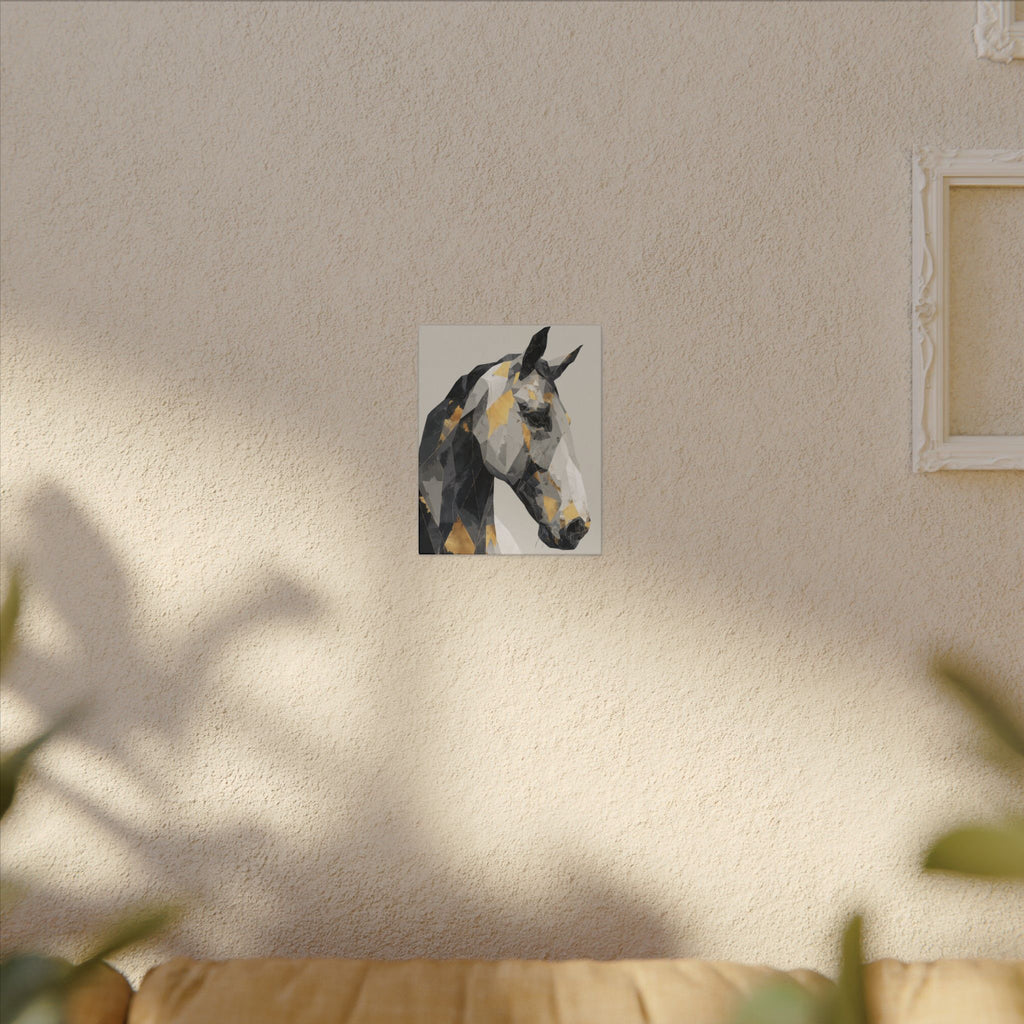 Fractal Equine: Geometric Horse Design, Cubist Digital Art, Black and Gold Abstract Portrait   |  Personalized & Custom Orders Available