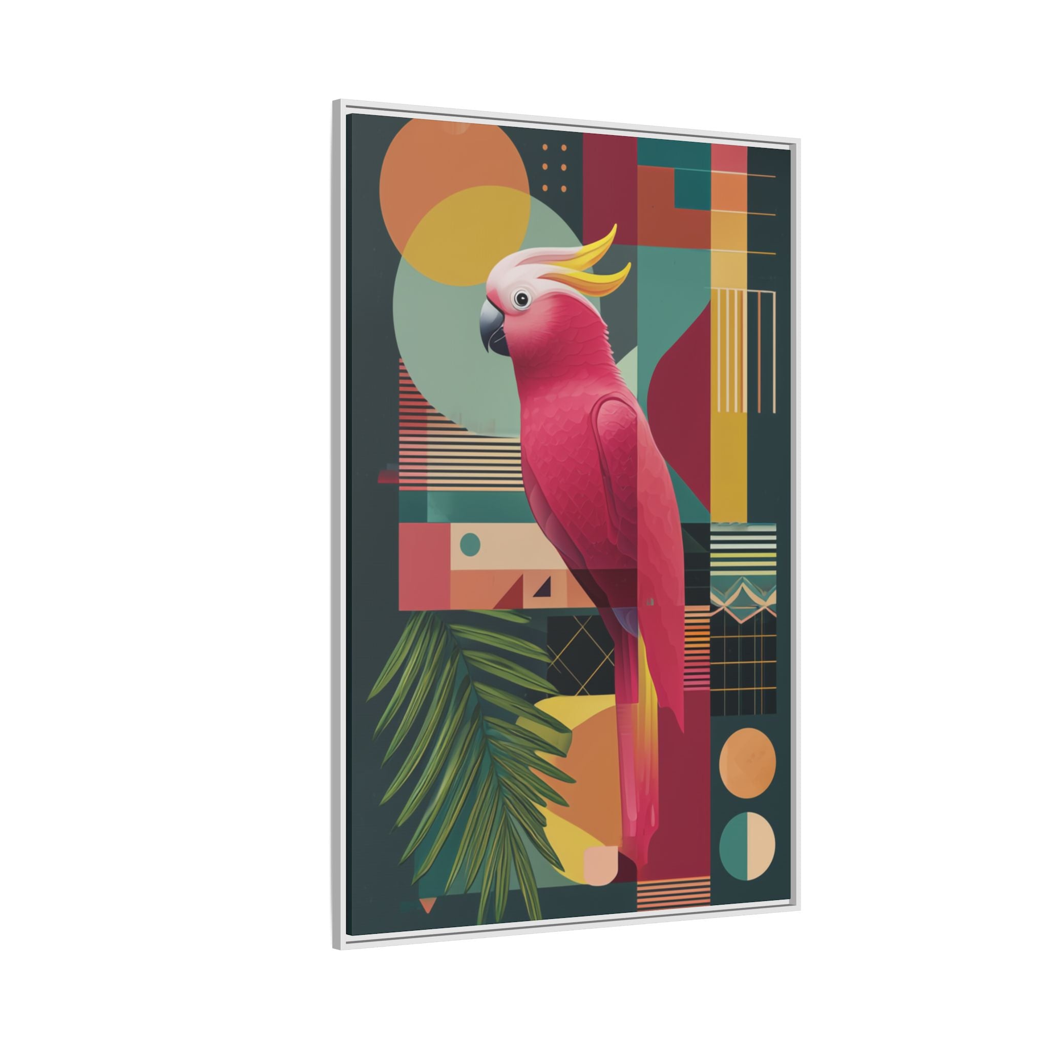 Geometric Cockatoo Framed Print: Mid-Century Modern Bird Art, Contemporary Graphic Print   |  Personalized & Custom Orders Available