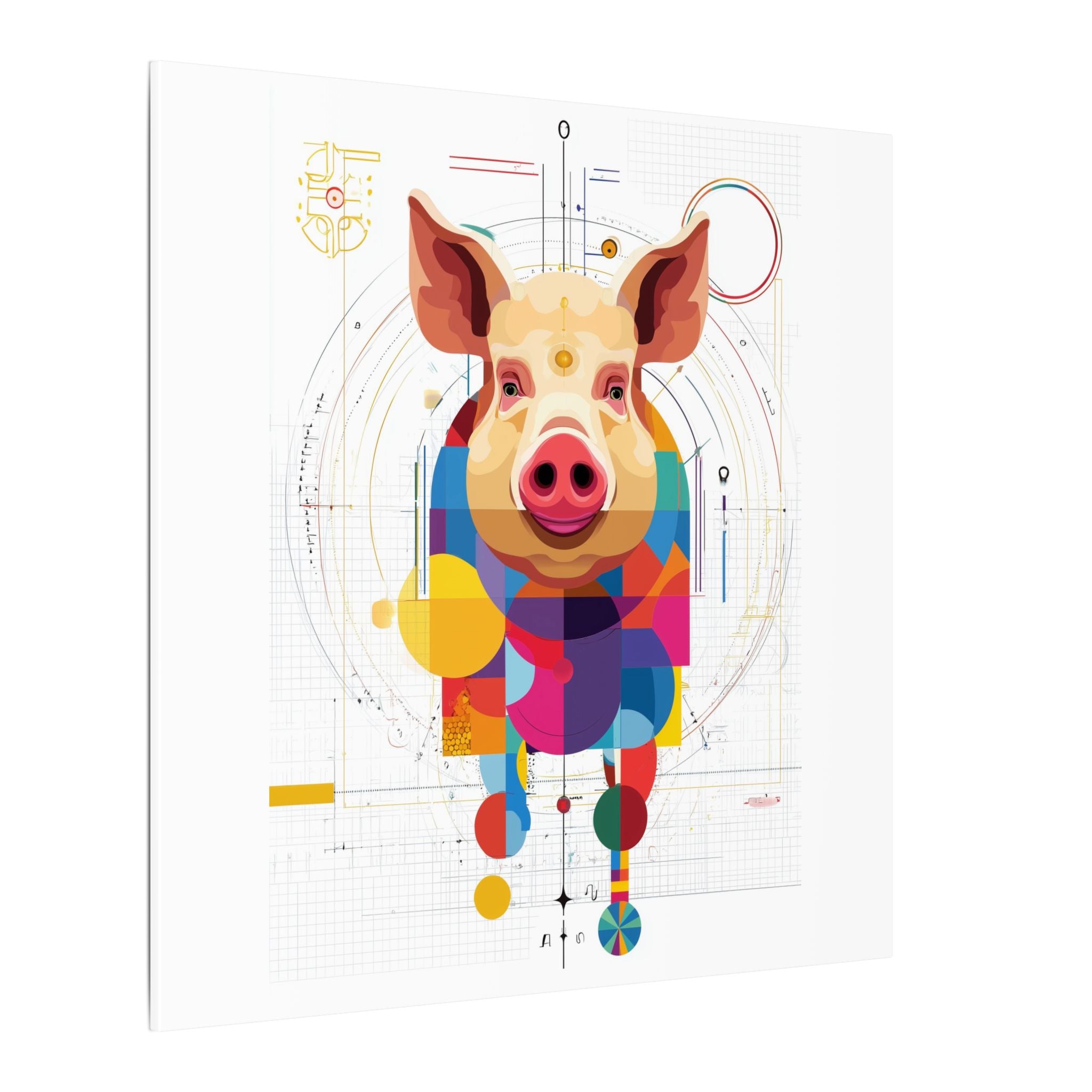 Geometric Pig Portrait: Cubist Animal Art, Technical Design Illustration   |    Custom Orders Available