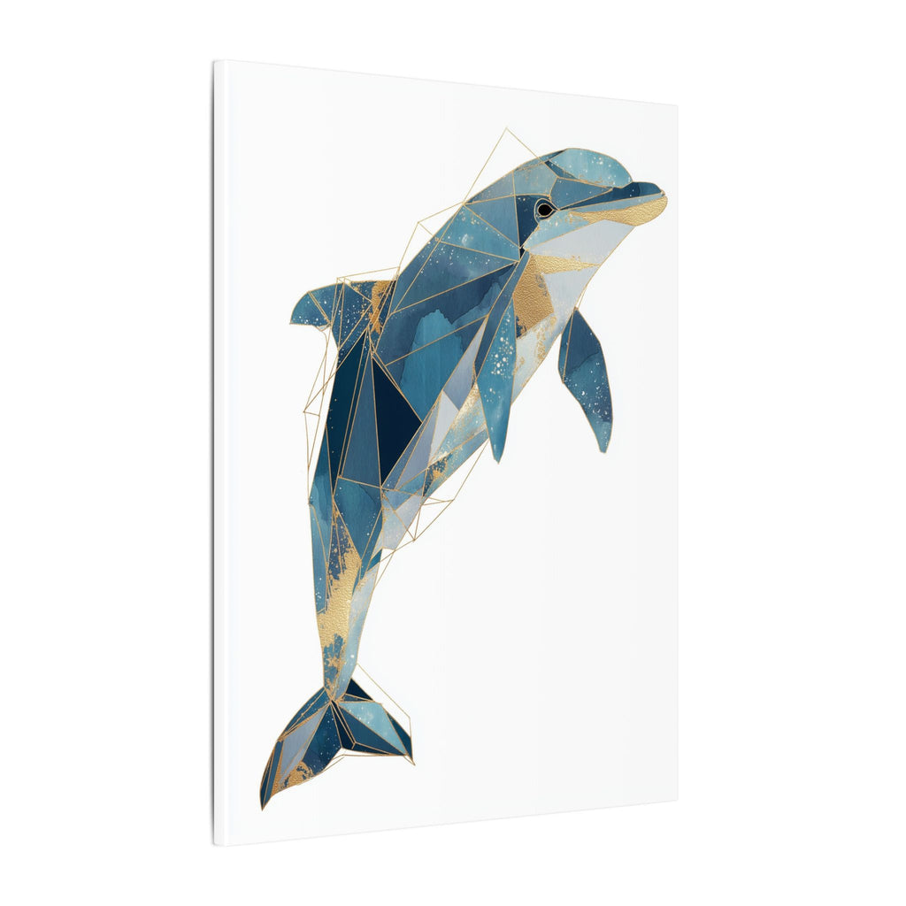Celestial Dolphin: Geometric Marine Art, Low-Poly Oceanic Design, Blue and Gold Abstraction   |  Personalized & Custom Orders Available