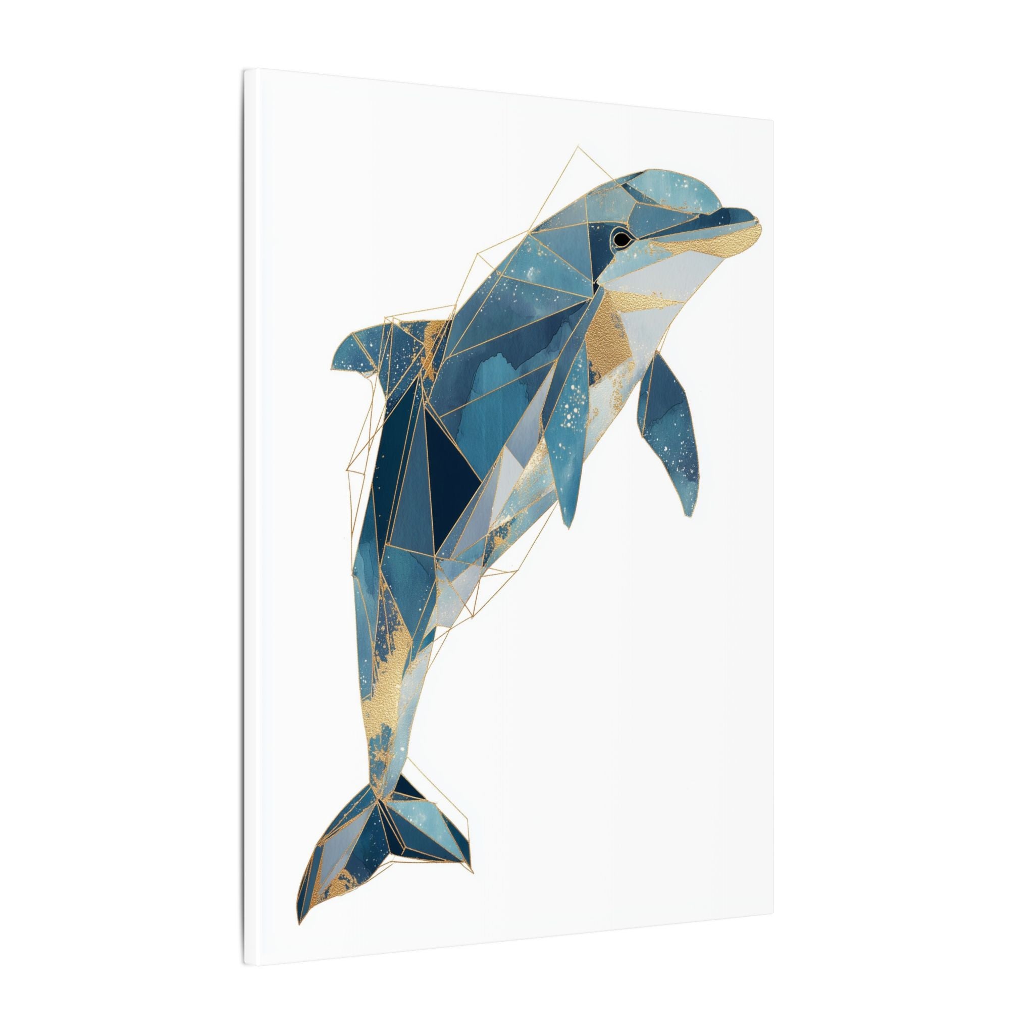 Celestial Dolphin: Geometric Marine Art, Low-Poly Oceanic Design, Blue and Gold Abstraction   |  Personalized & Custom Orders Available
