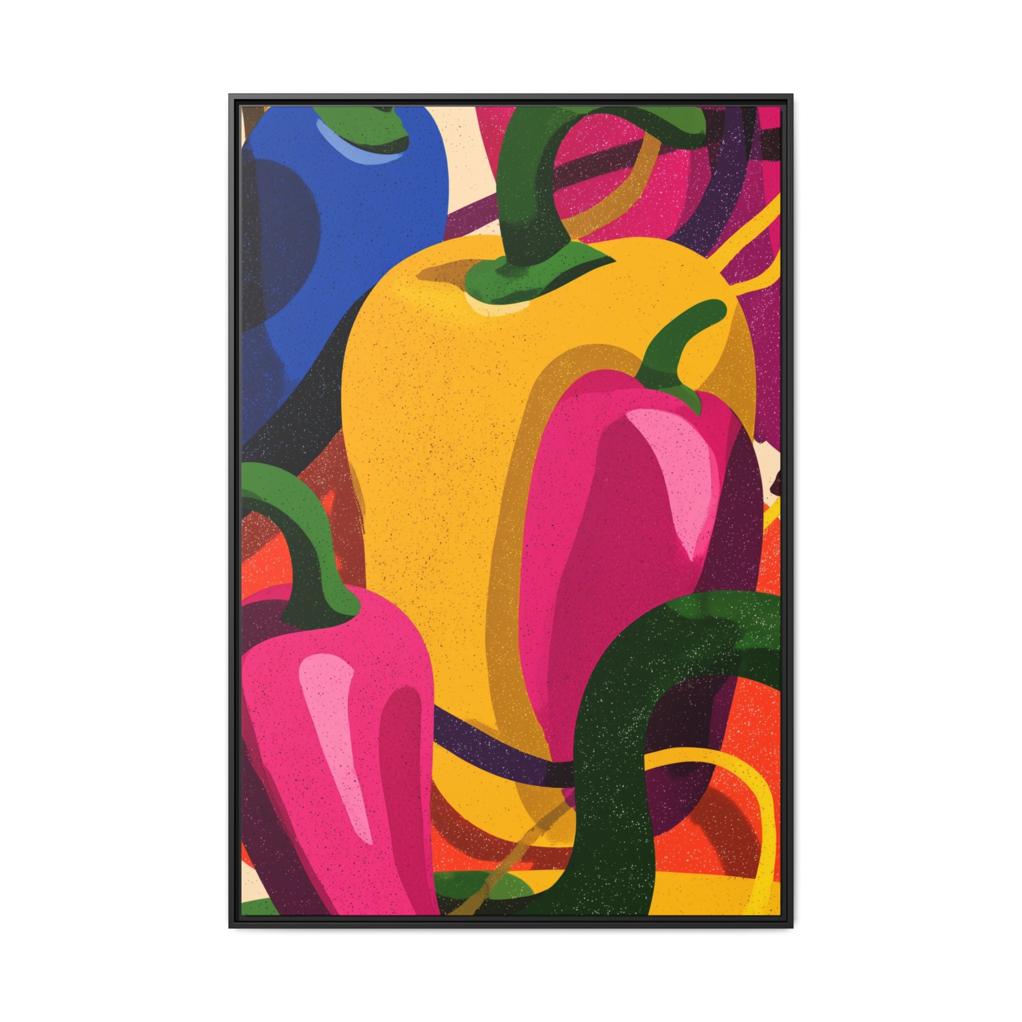 Canvas Art, Abstract Geometric Bell Peppers, Framed Wall Decor Print, Kitchen Wall Art, Modern Home Decor, Foodie Gift