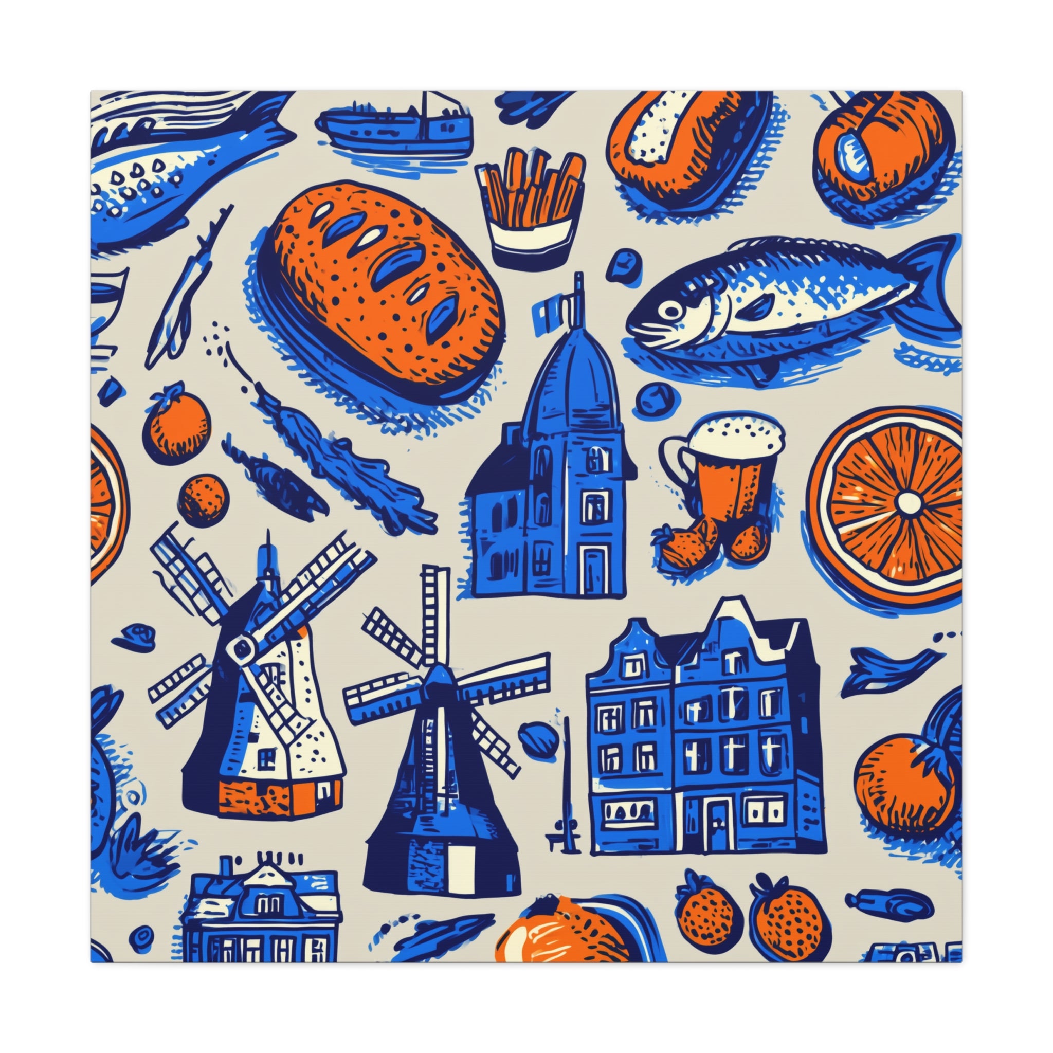 Dutch-Themed Matte Canvas Art Print, Wall Decor, Home Decor, Art Plaque, Gift for Food Lovers, Colorful Windmill Artwork