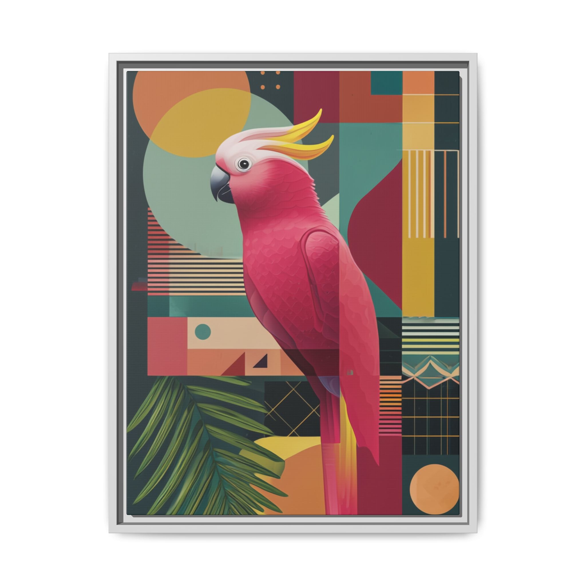 Geometric Cockatoo Framed Print: Mid-Century Modern Bird Art, Contemporary Graphic Print   |  Personalized & Custom Orders Available