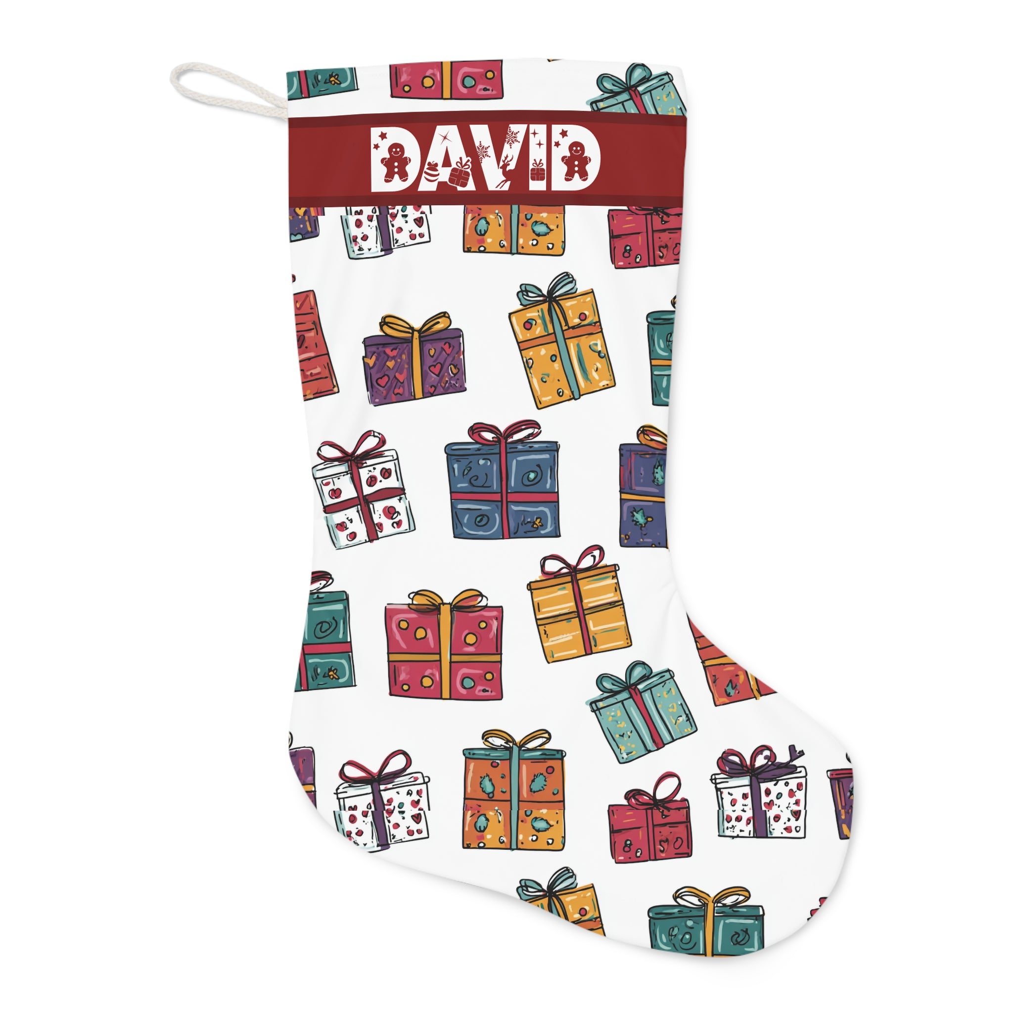 Personalized Stocking, Festive Christmas Stocking,  Holiday Decor, Personalized Gift, Santa Stocking, Unique Gift Holder, Christmas Ornament