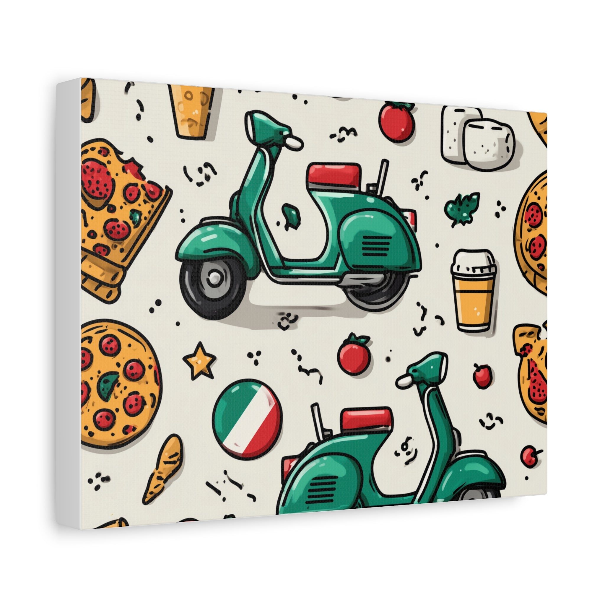 Vibrant Travel Nostalgia Canvas Art, Scooter Decor, Foodie Wall Art, Fun Home Decor, Gift for Adventurers, Kitchen Wall Hanging