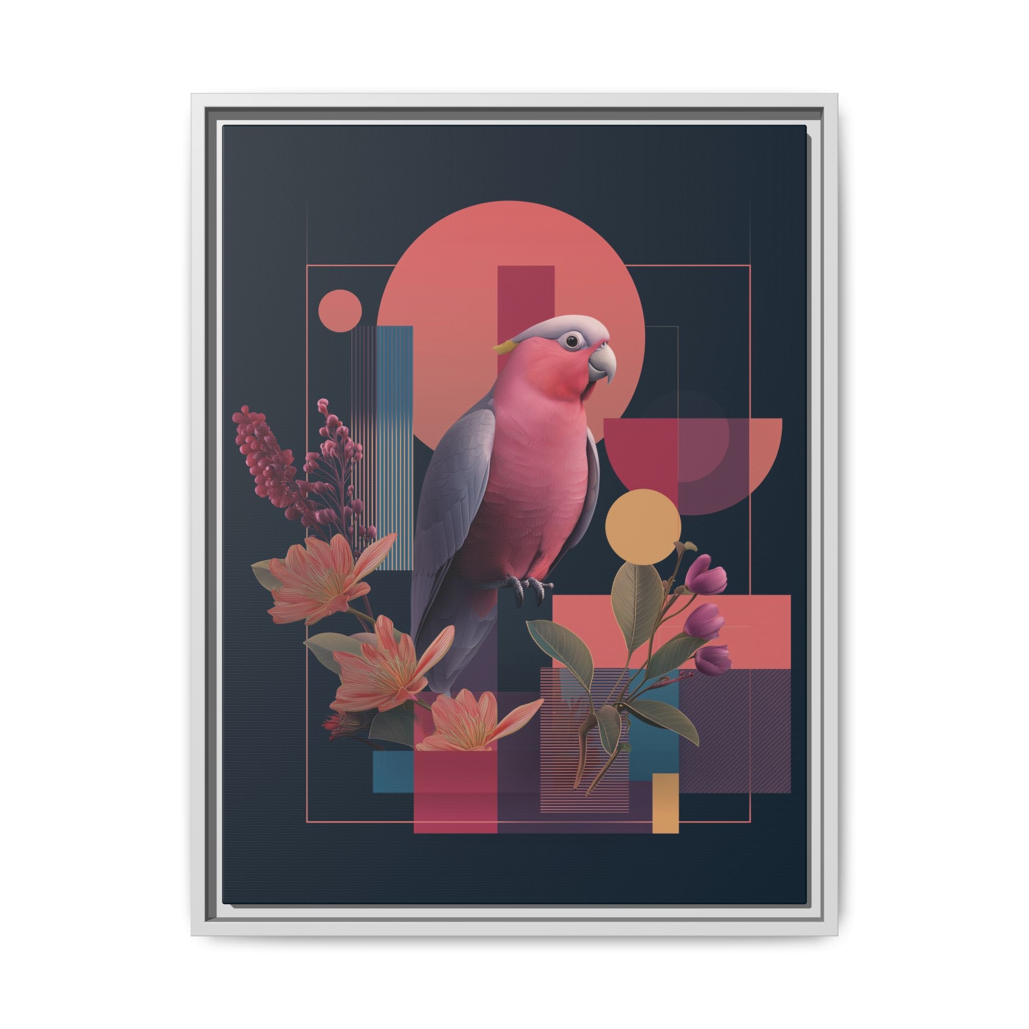 Galah Geometric Framed Print : Stylized Digital Cockatoo Portrait, Contemporary Abstract Botanical    |   Custom Orders Accepted