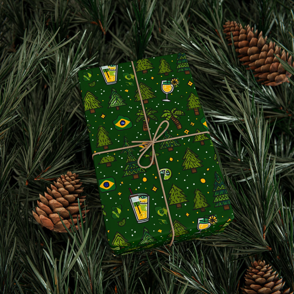 Brazillian Brazil Wrapping Paper Roll — Festive Green Holiday Gift Wrap