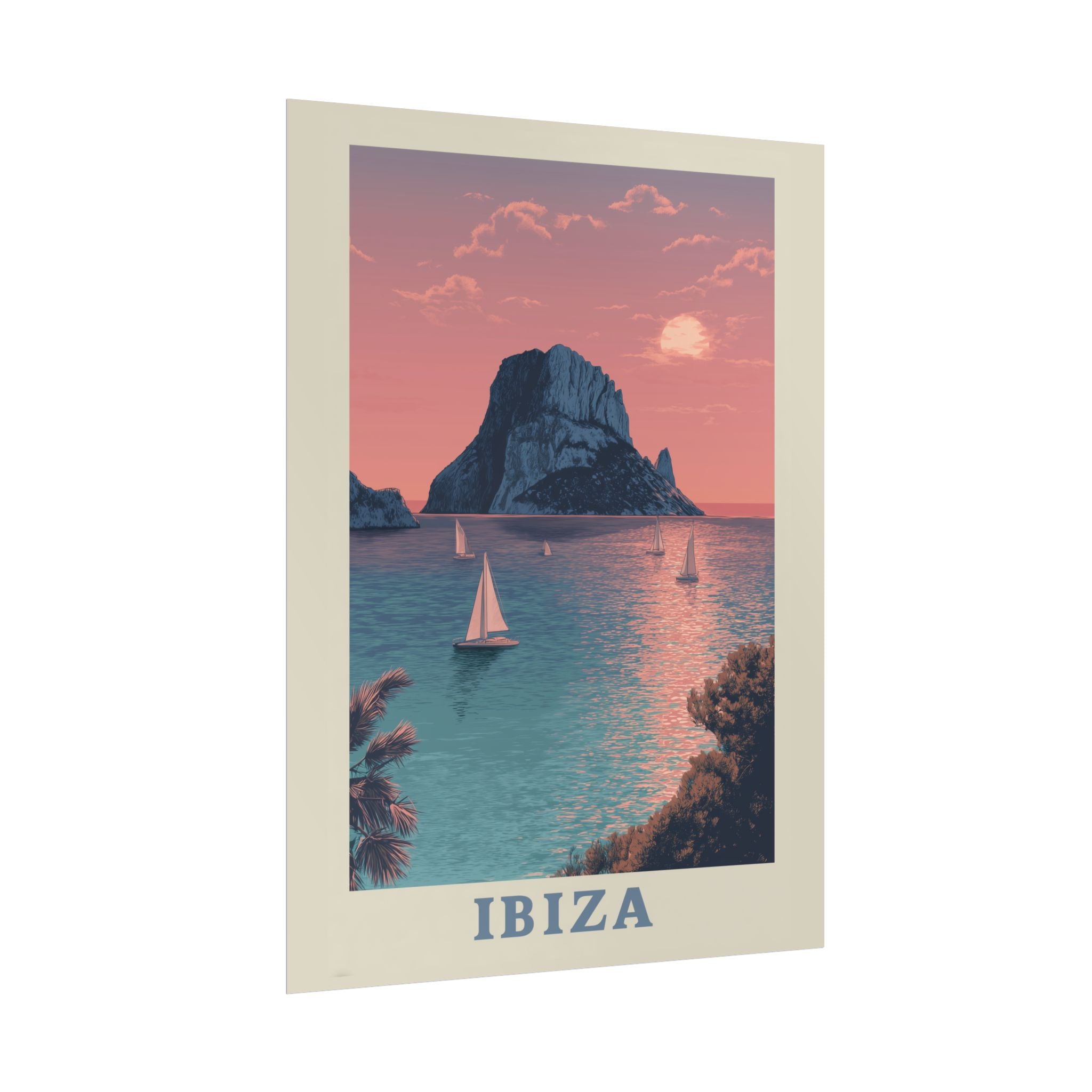 Ibiza Sunset Serenade: Vintage Travel Poster, Mediterranean Coastal Landscape   |    Custom Orders Available