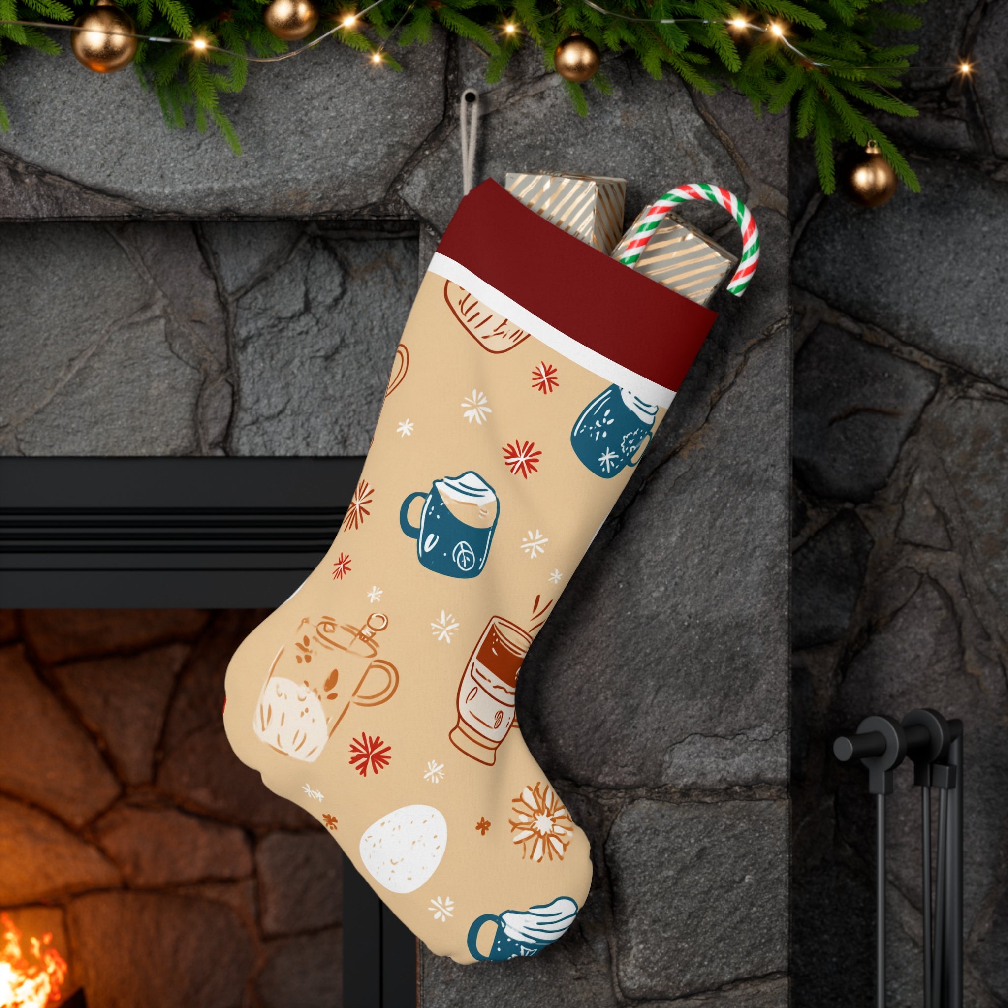 Festive Christmas Eggnog Stocking, Holiday Decor, Santa Stocking, Perfect for Gift Giving, Cozy Winter Vibe, Cute Holiday Decoration