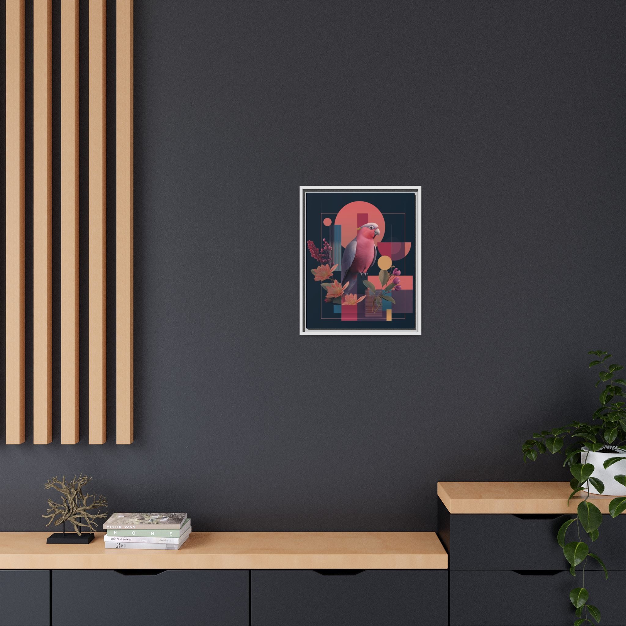 Galah Geometric Framed Print : Stylized Digital Cockatoo Portrait, Contemporary Abstract Botanical    |   Custom Orders Accepted