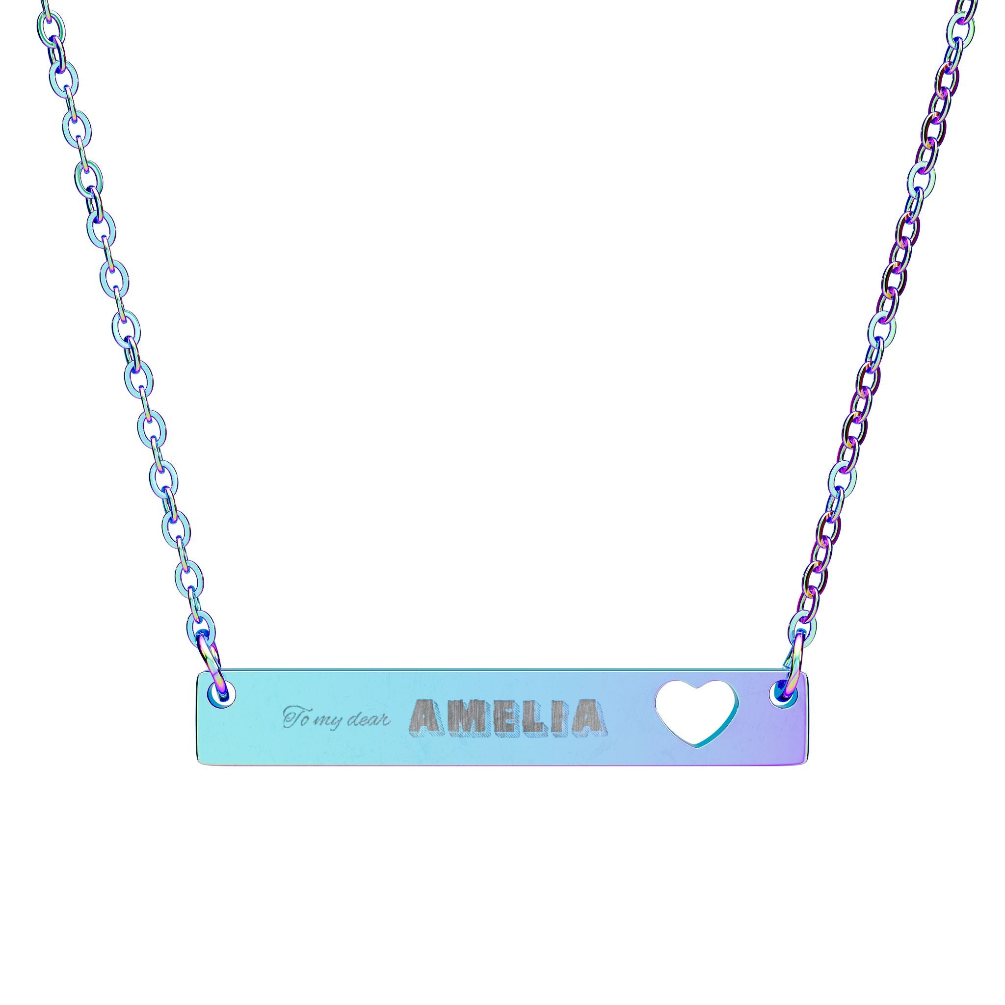 Personalized Cutout Heart Bar Necklace (Engraving)