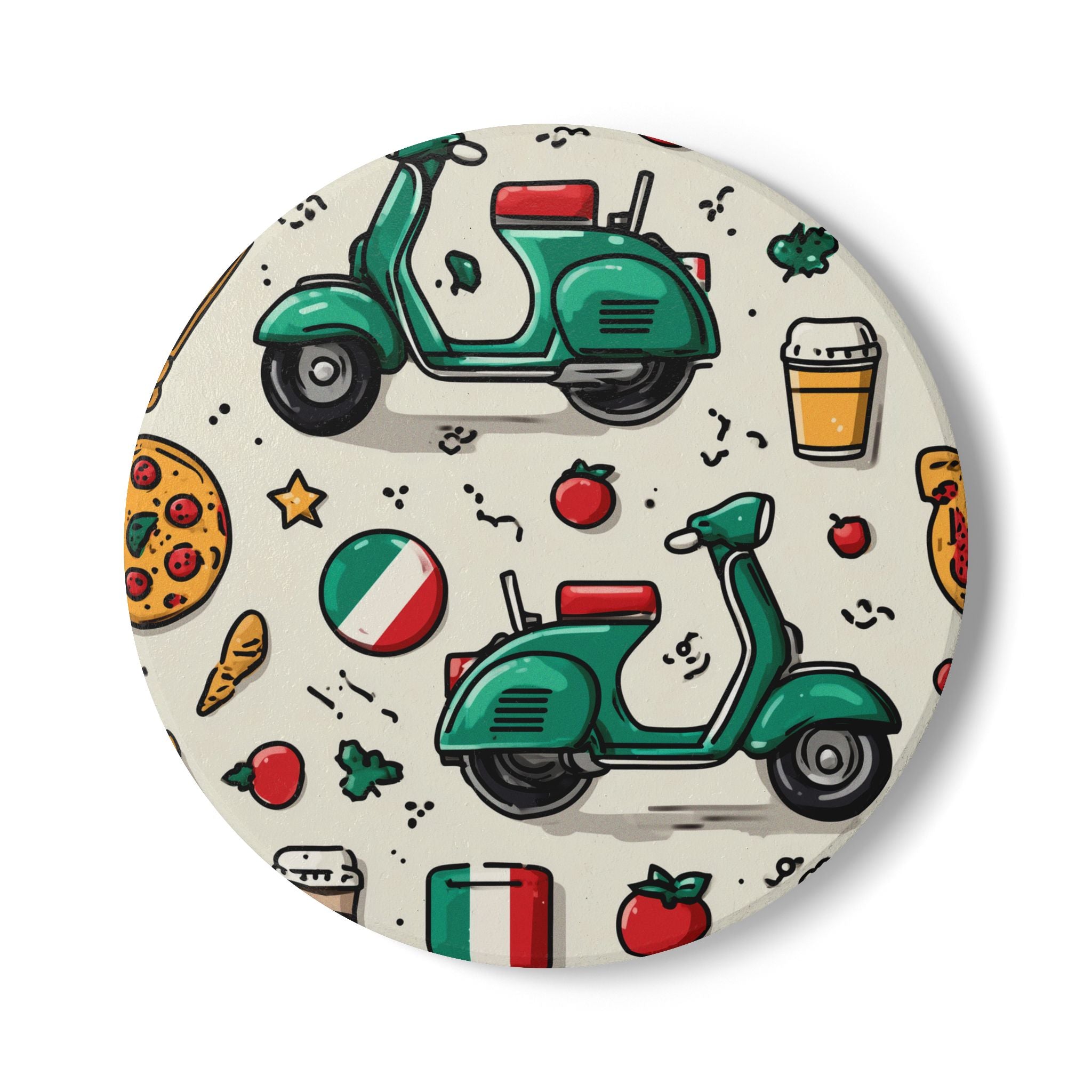 Vibrant Scooter Ceramic Coaster Set, Fun Drink Coasters, Home Decor, Italian Vibe, Gift for Scooter Lovers