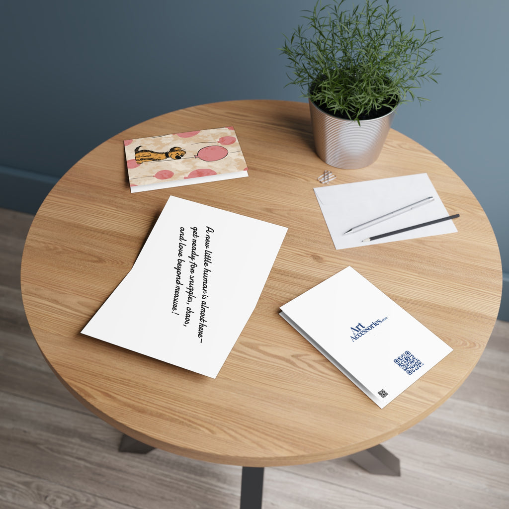 Cute Puppy with Pink Balloons Greeting Card — Birthday, New Puppy, Kids Card