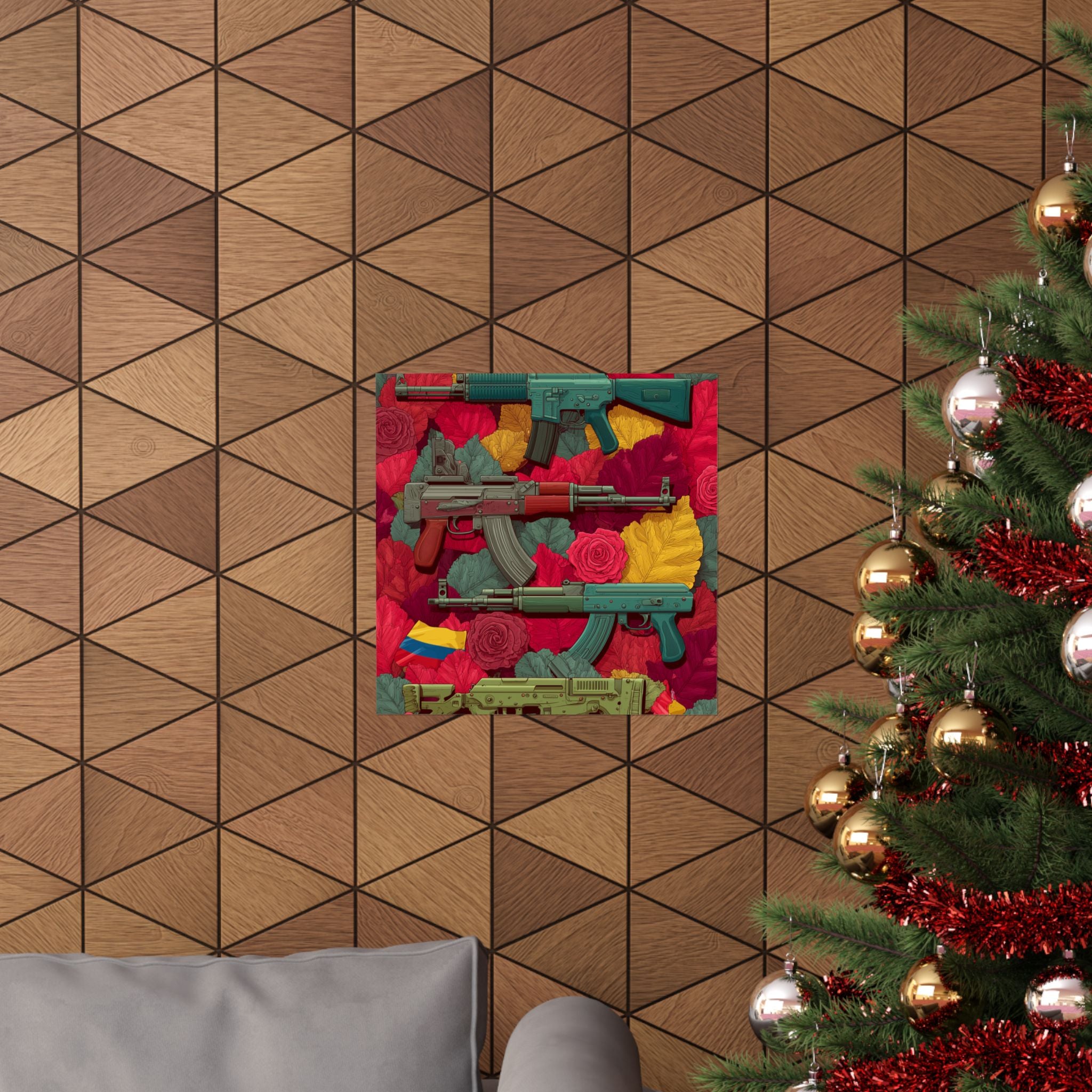 Vibrant Gun Art Vertical Poster, Unique Wall Decor, Military Theme Art, Home Office Decoration, Gift for Gun Enthusiasts