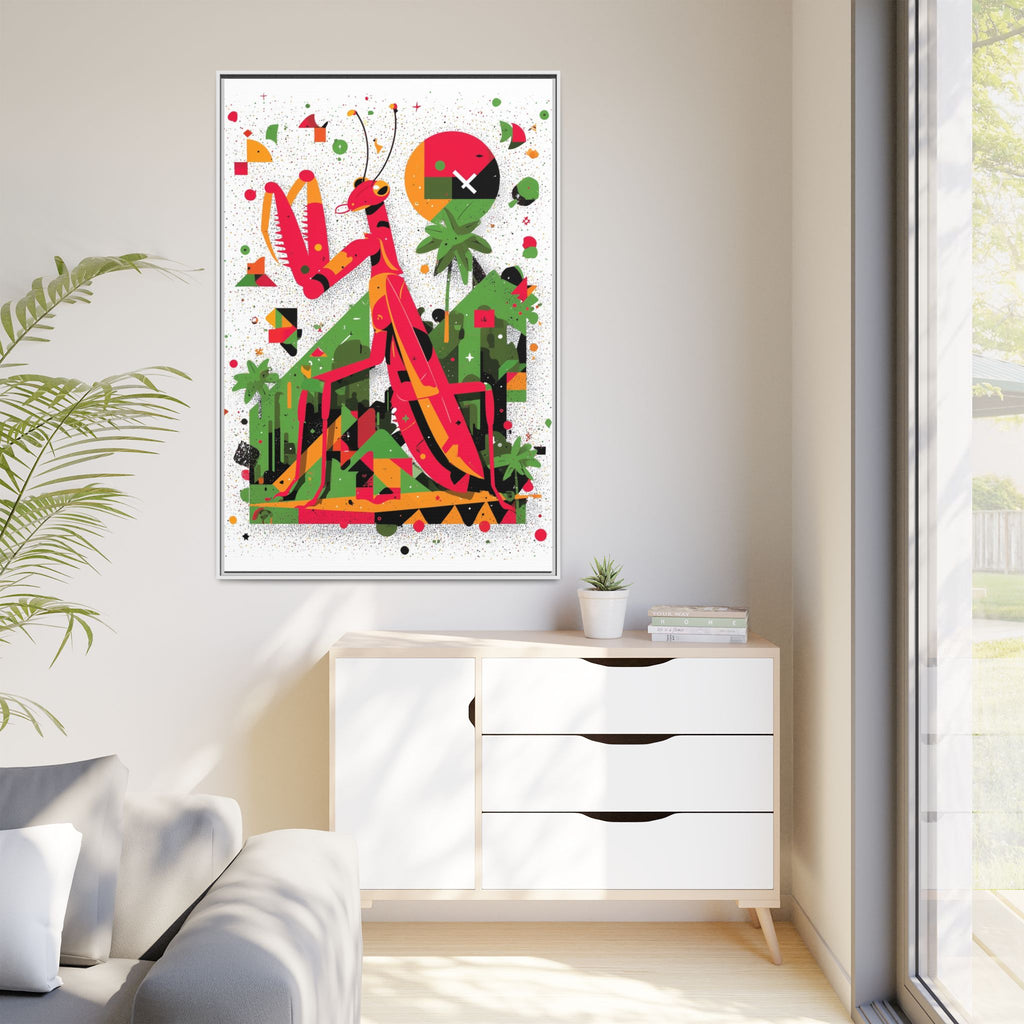 Praying Mantis in Bloom: Geometric Insect Portrait, Abstract Digital Illustration   |    Custom Orders Available