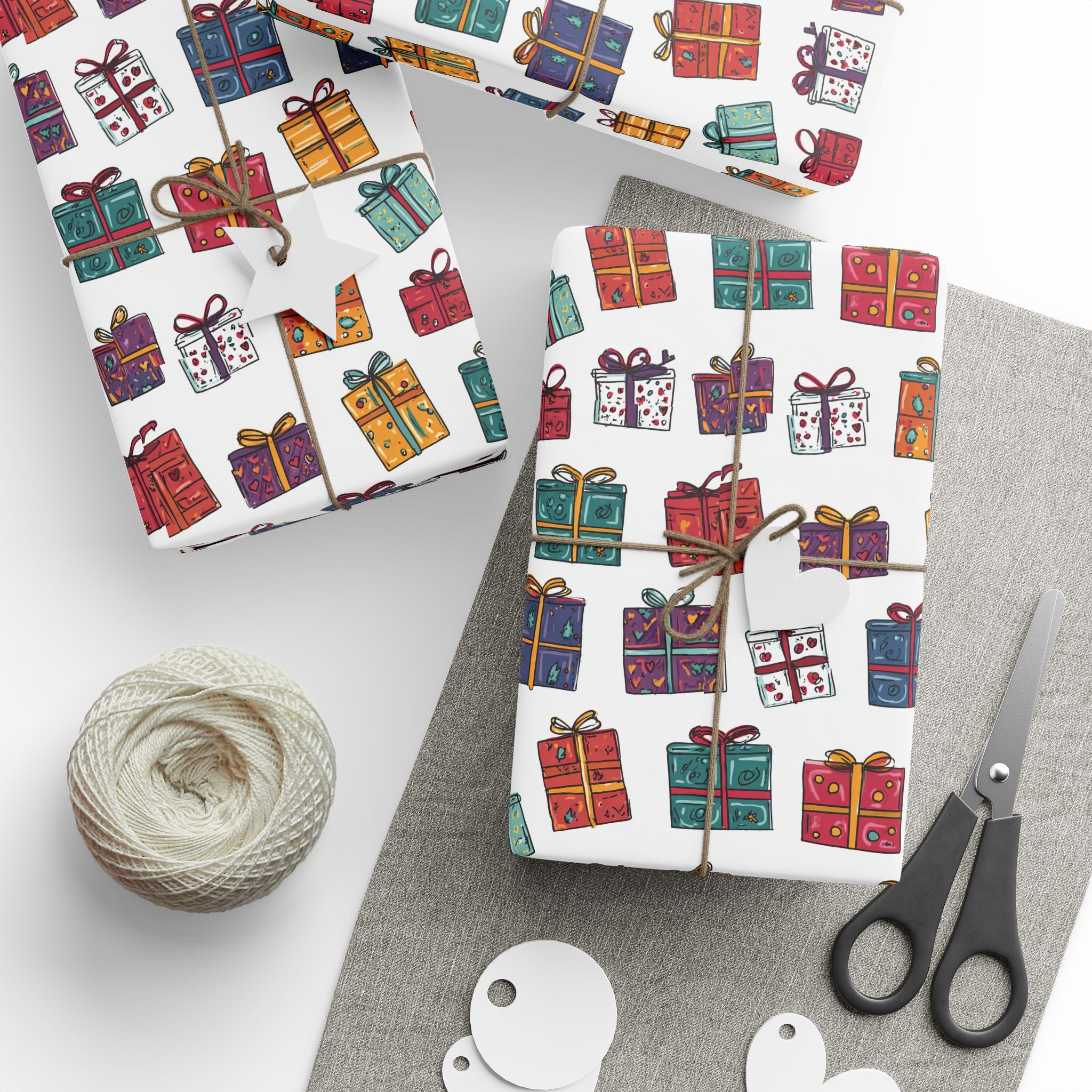Gift Wrap Paper Roll — Colorful Hand-Drawn Presents Pattern