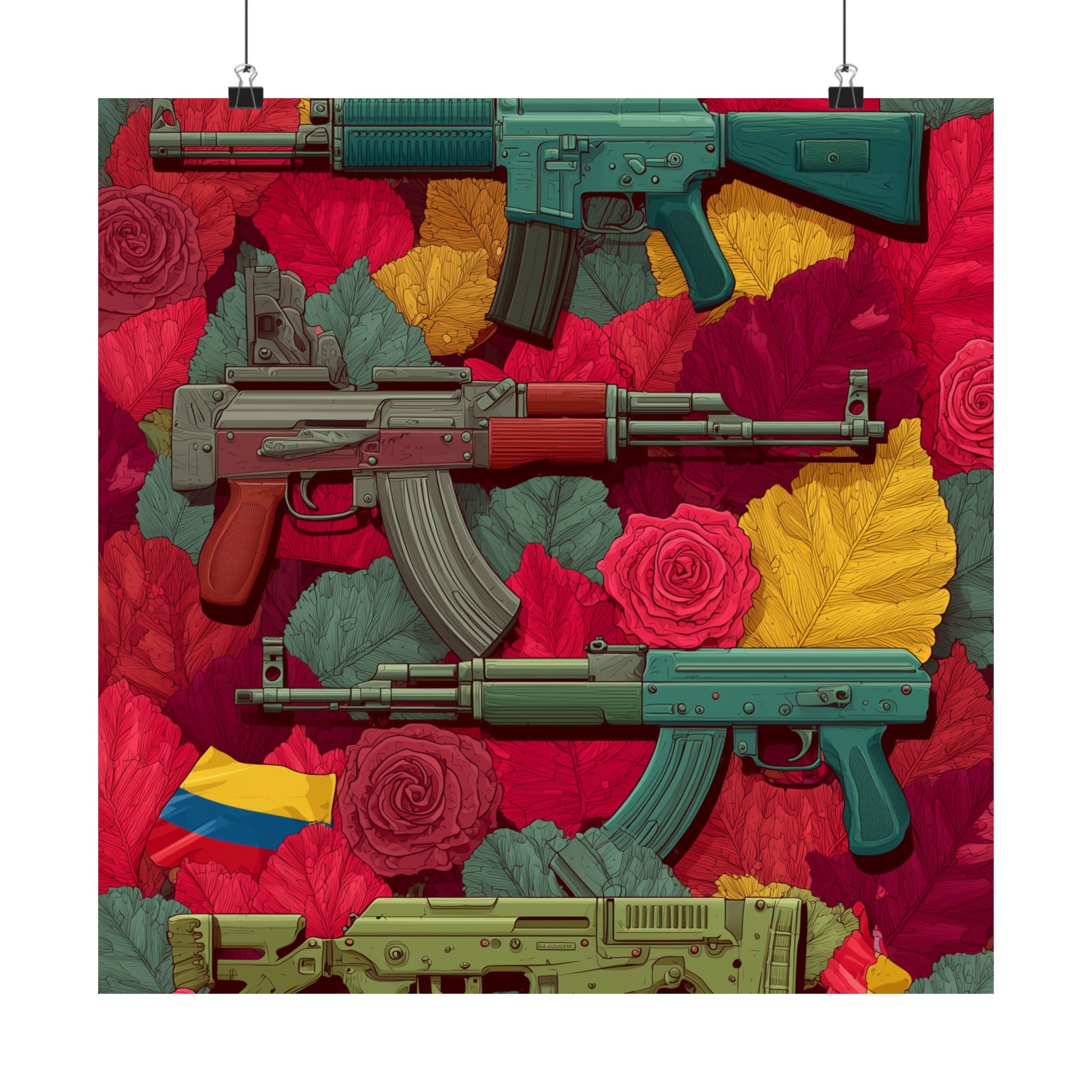 Vibrant Gun Art Vertical Poster, Unique Wall Decor, Military Theme Art, Home Office Decoration, Gift for Gun Enthusiasts