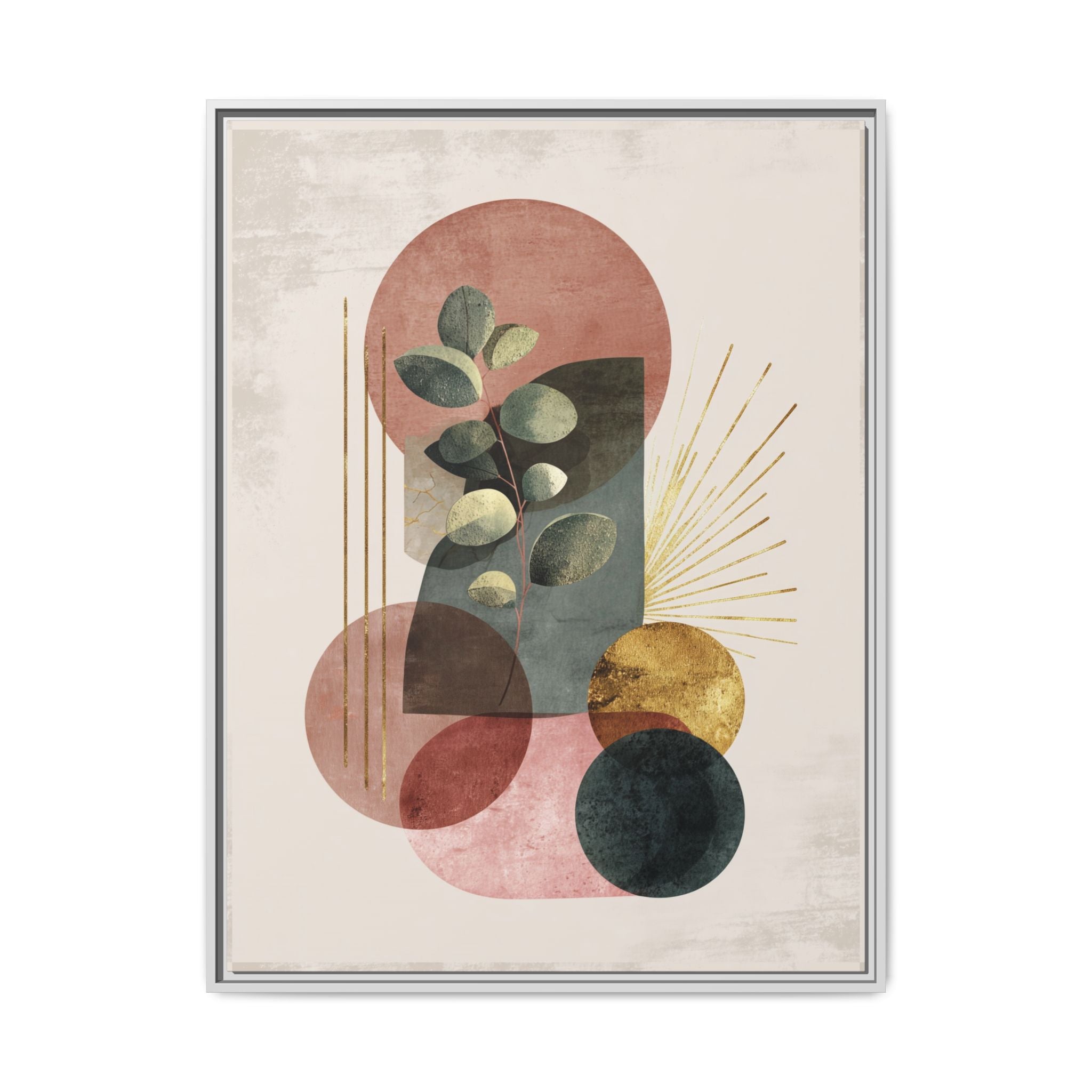 Botanical Geometric Symphony: Eucalyptus Harmony, Metallic Intersections, Modern Earth Tones   |   Custom Orders Accepted