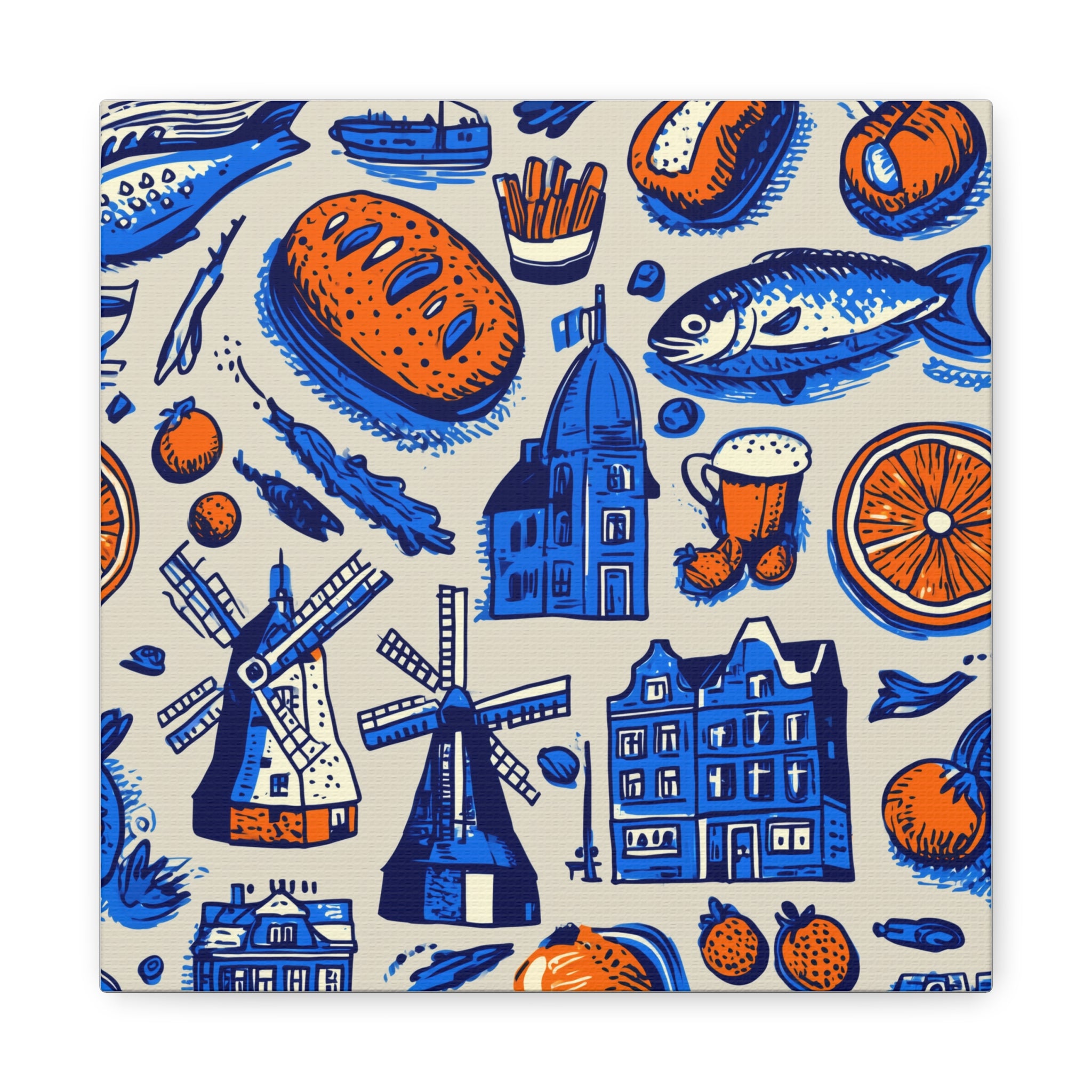 Dutch-Themed Matte Canvas Art Print, Wall Decor, Home Decor, Art Plaque, Gift for Food Lovers, Colorful Windmill Artwork