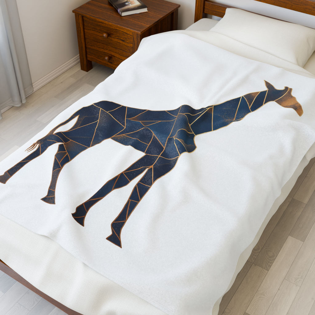 Mosaic Giraffe Quilt: Geometric Wildlife, Modern Blue Triangular Design, Contemporary Digital Illustration   |  Personalized & Custom Orders