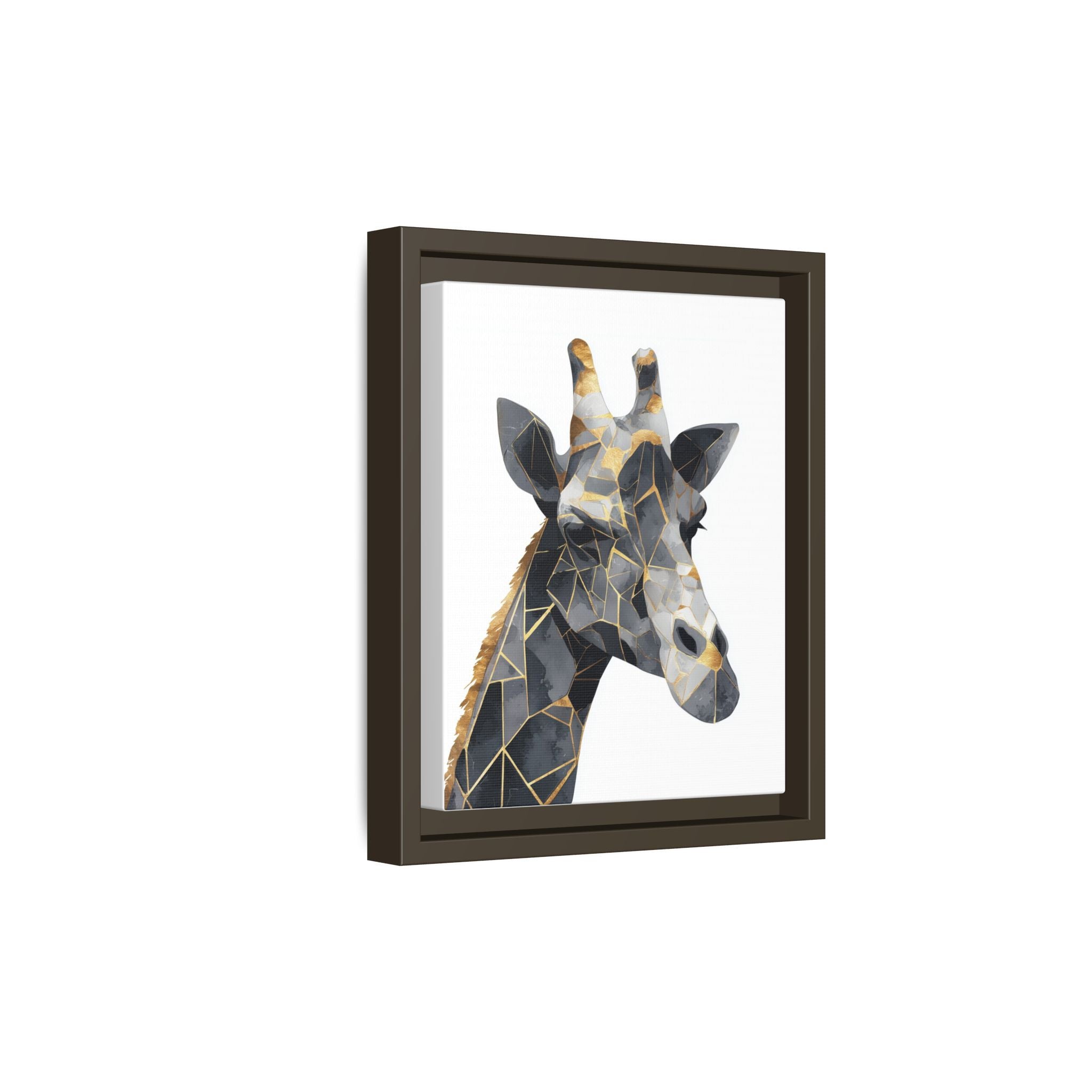 Geometric Giraffe Mosaic Framed Print : Contemporary Cubist Animal Portrait, Metallic Gold Angular Design   |   Custom Orders Available