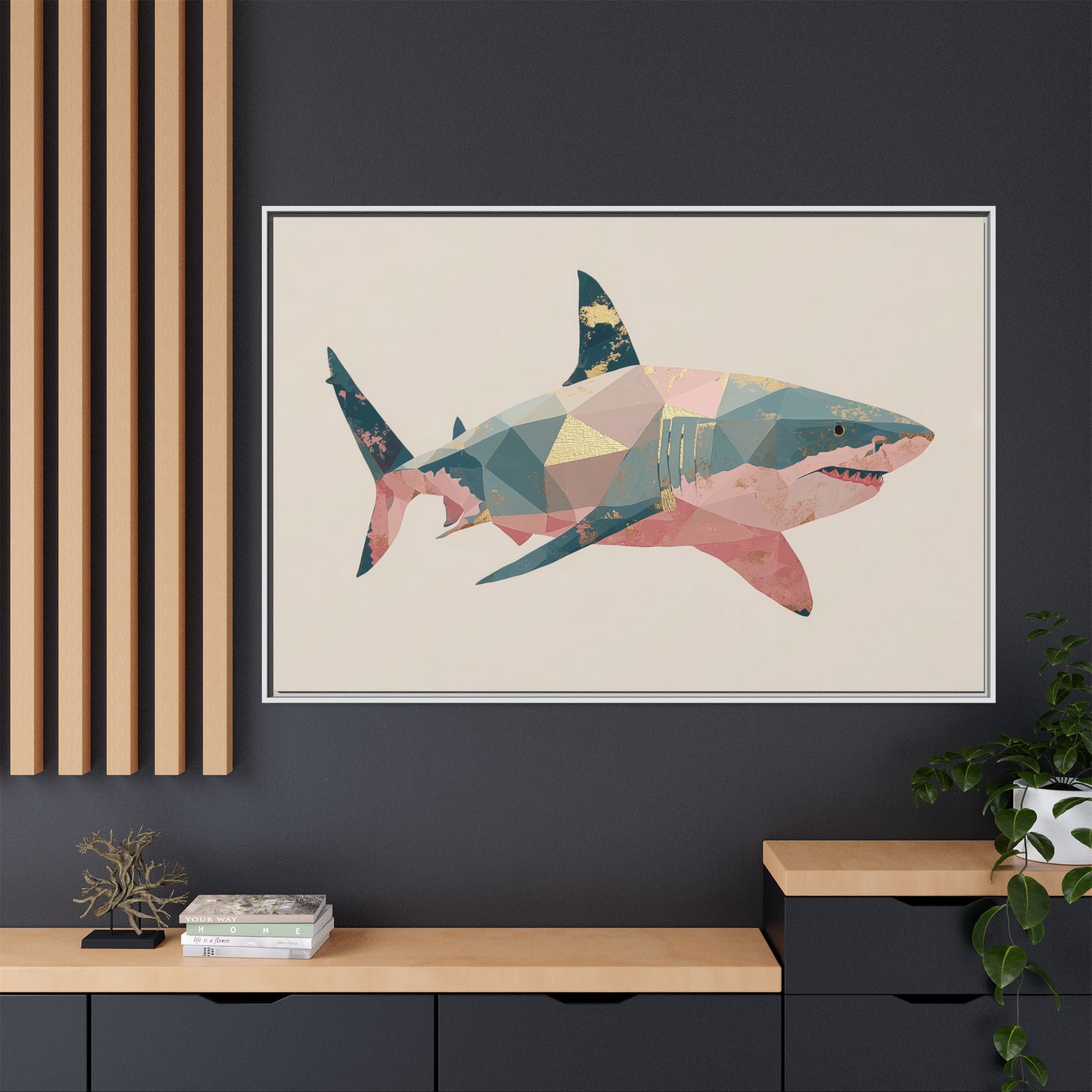 Geometric Shark Spectrum: Polygonal Marine Predator, Abstract Metallic Design   |  Personalized & Custom Orders Available
