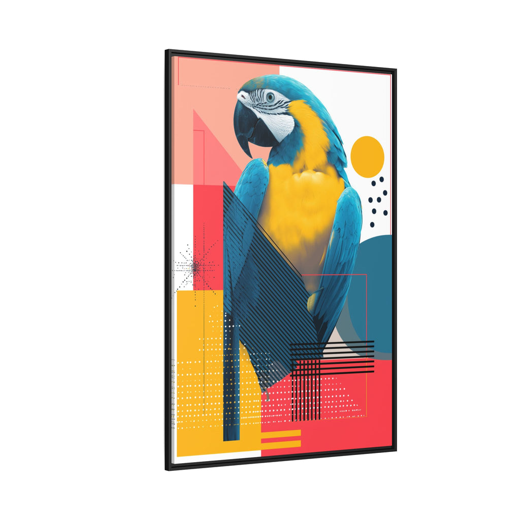 Prismatic Parrot Framed Print: Blue and Yellow Macaw in Geometric Space, Digital Art Composition   |  Personalized & Custom Orders Available