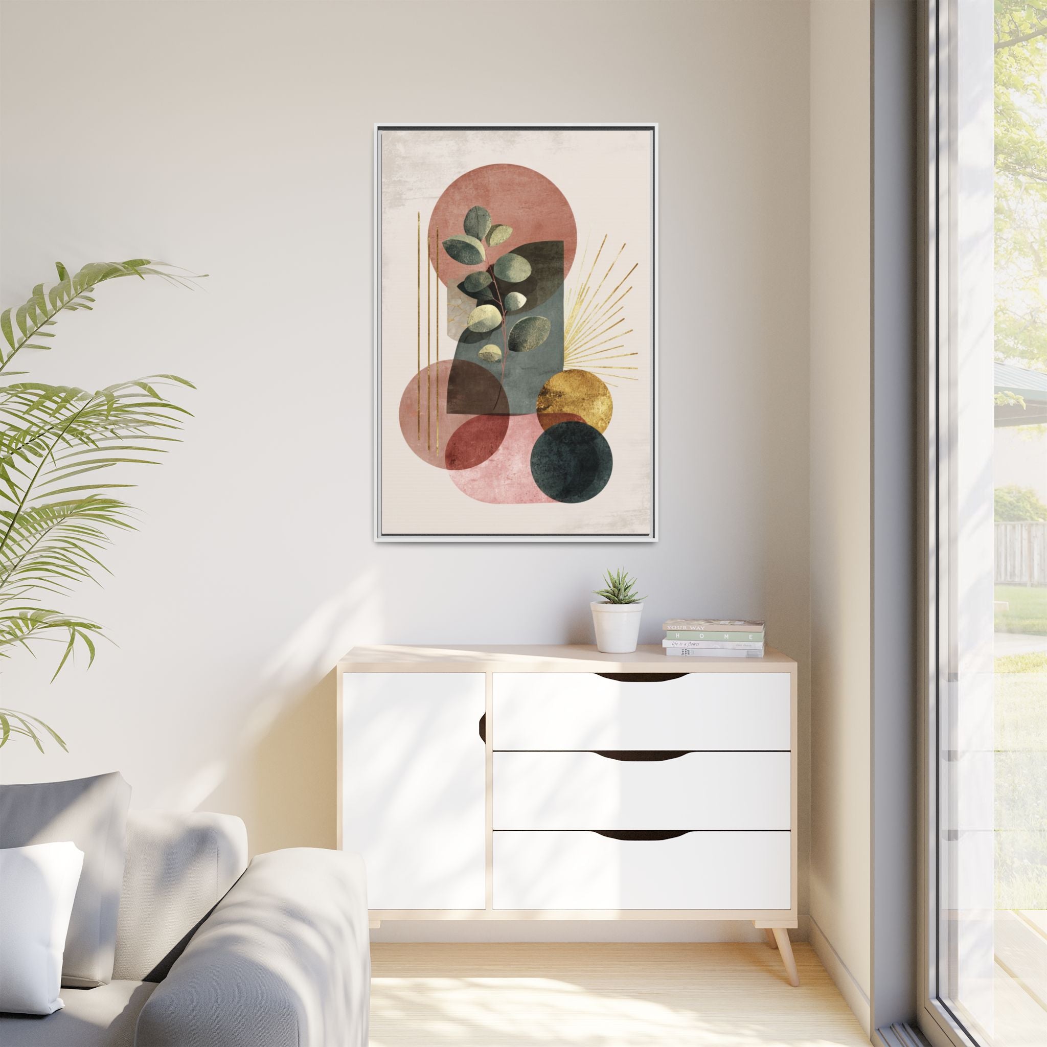 Botanical Geometric Symphony: Eucalyptus Harmony, Metallic Intersections, Modern Earth Tones   |   Custom Orders Accepted