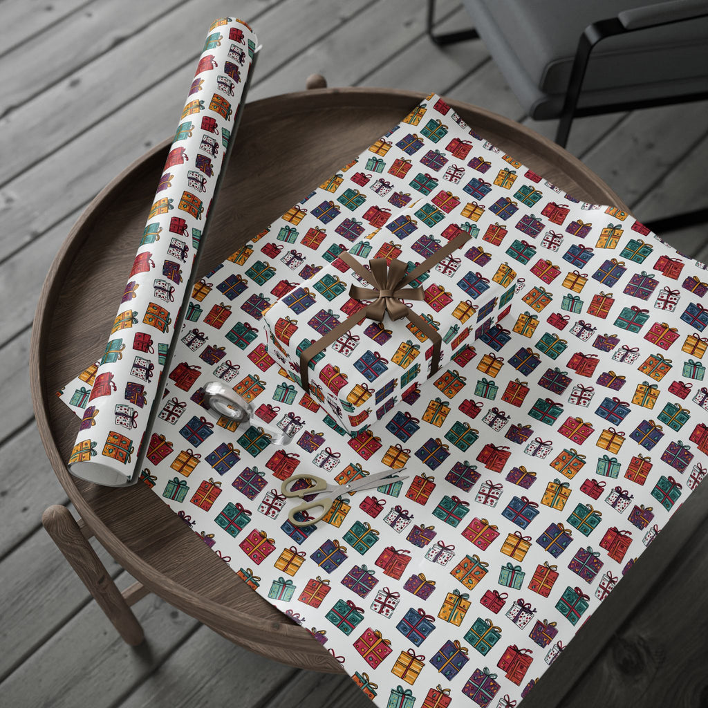 Gift Wrap Paper Roll — Colorful Hand-Drawn Presents Pattern