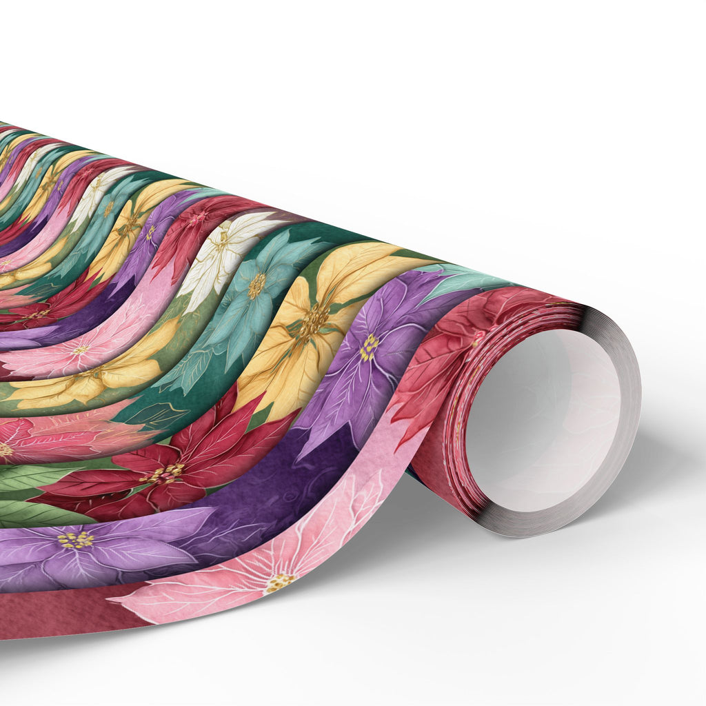 Floral Poinsettia Wrapping Paper — Festive Multicolor Holiday Gift Wrap Roll